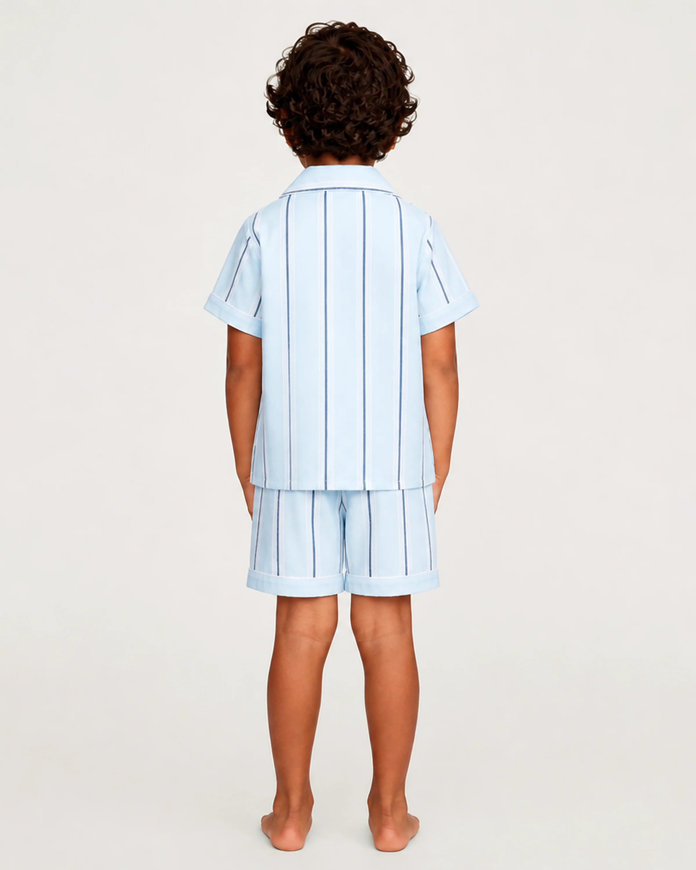 Kid's Twill Pajama Short Set in Coastal Stripe - Image 4