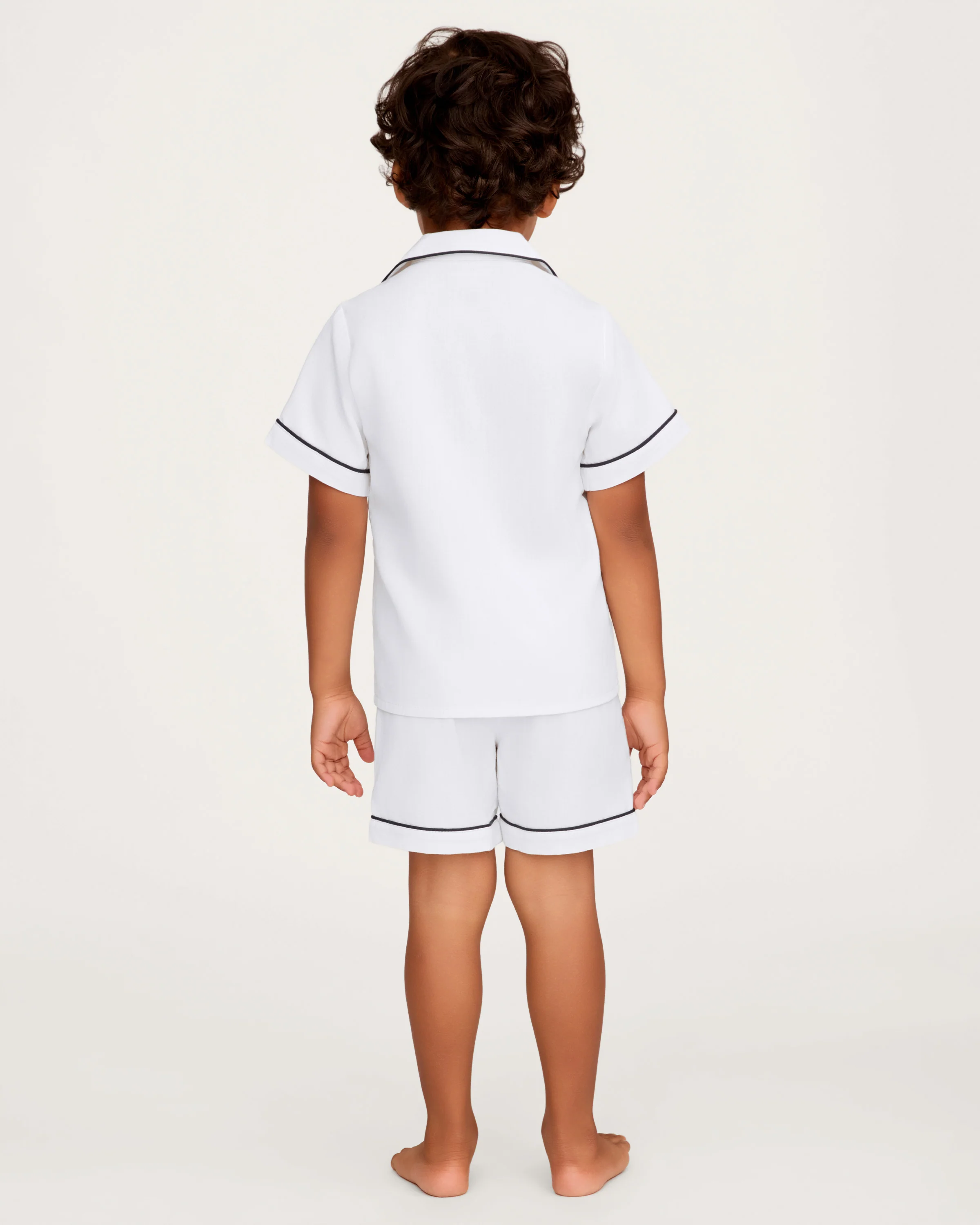 Kid's Twill Pajama Short Set in White with Yacht Club Embroidery - Image 4