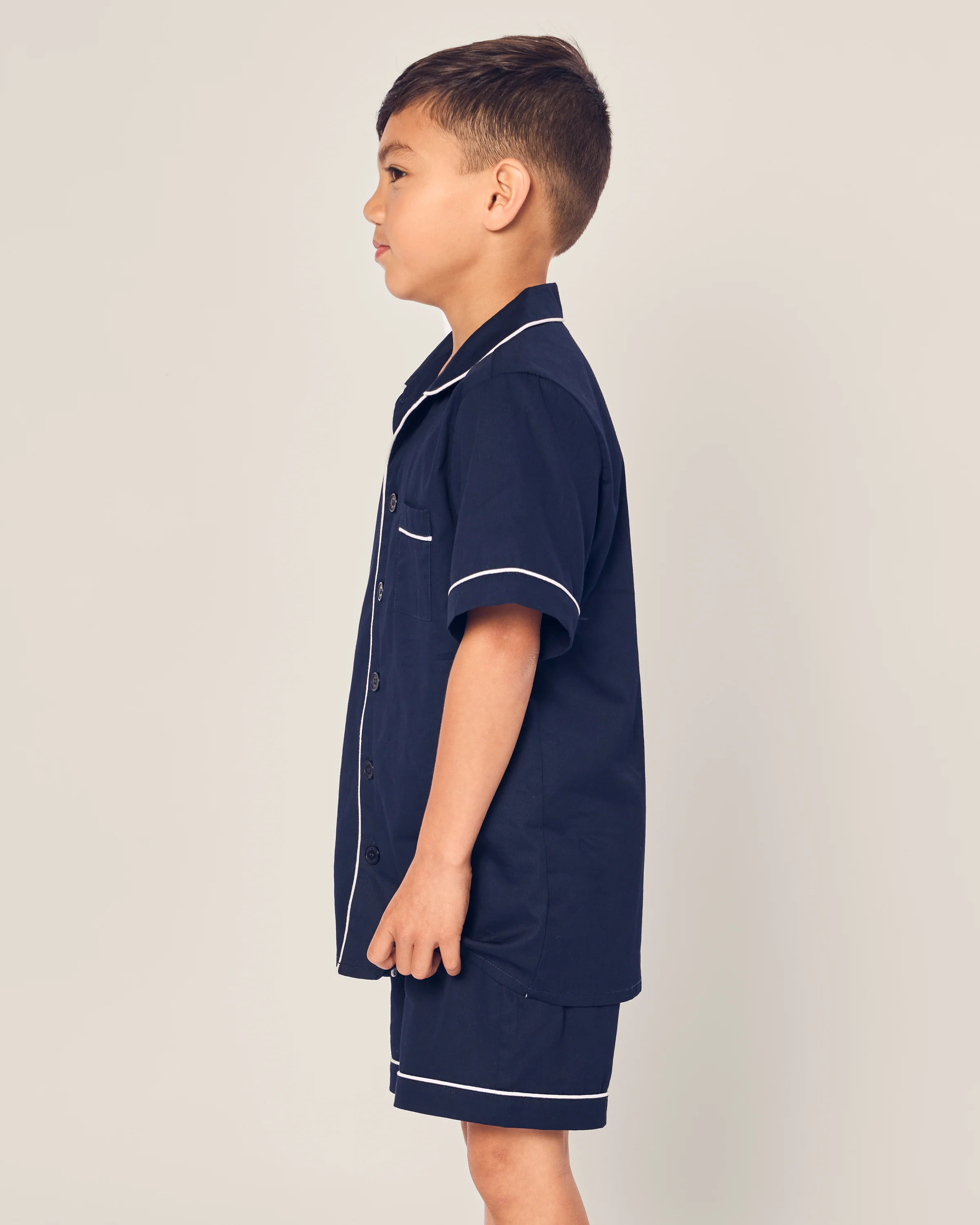 Kid's Twill Short Sleeve Short Set in Navy - Image 2