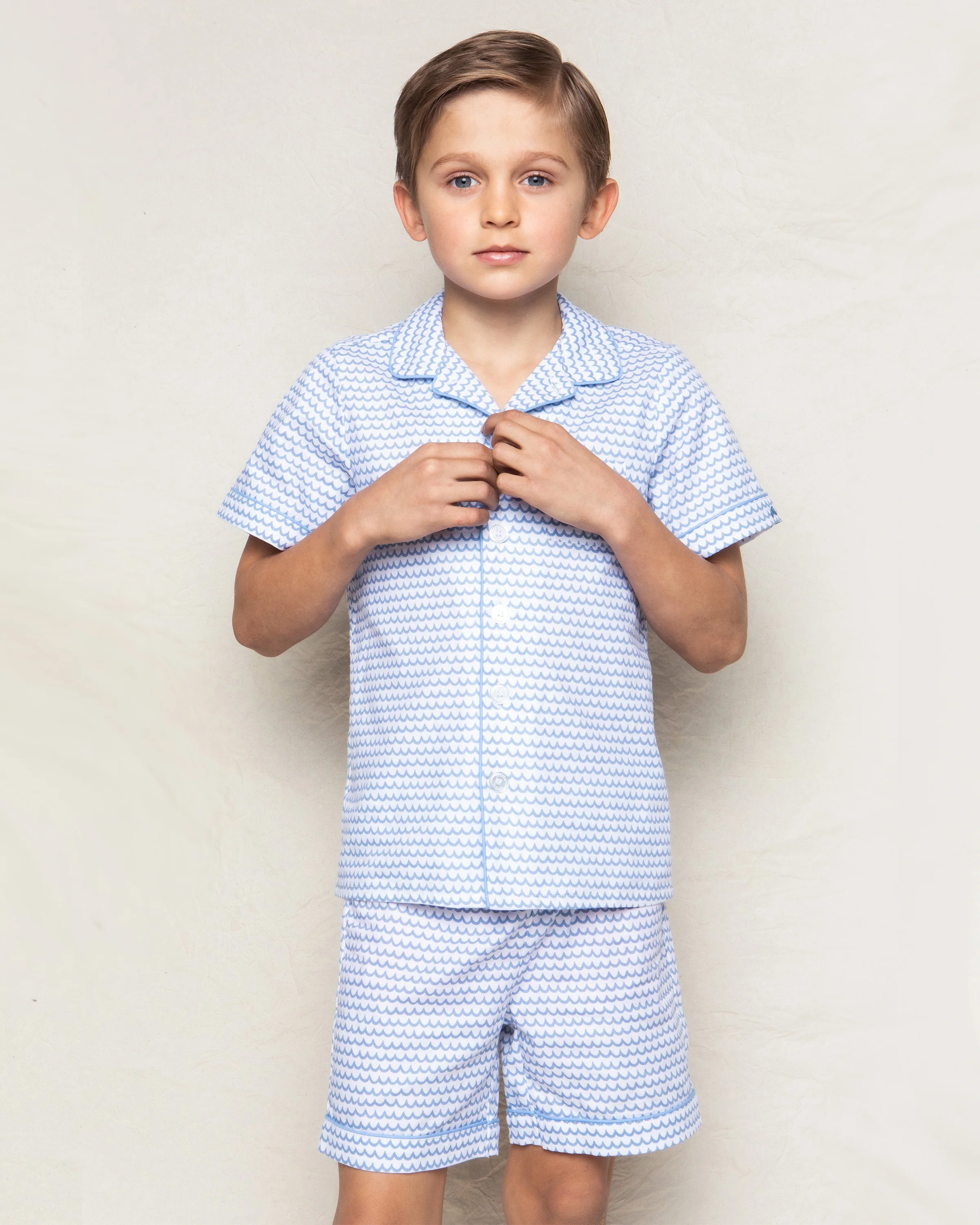 Kid's Twill Pajama Short Set in La Mer - Image 2