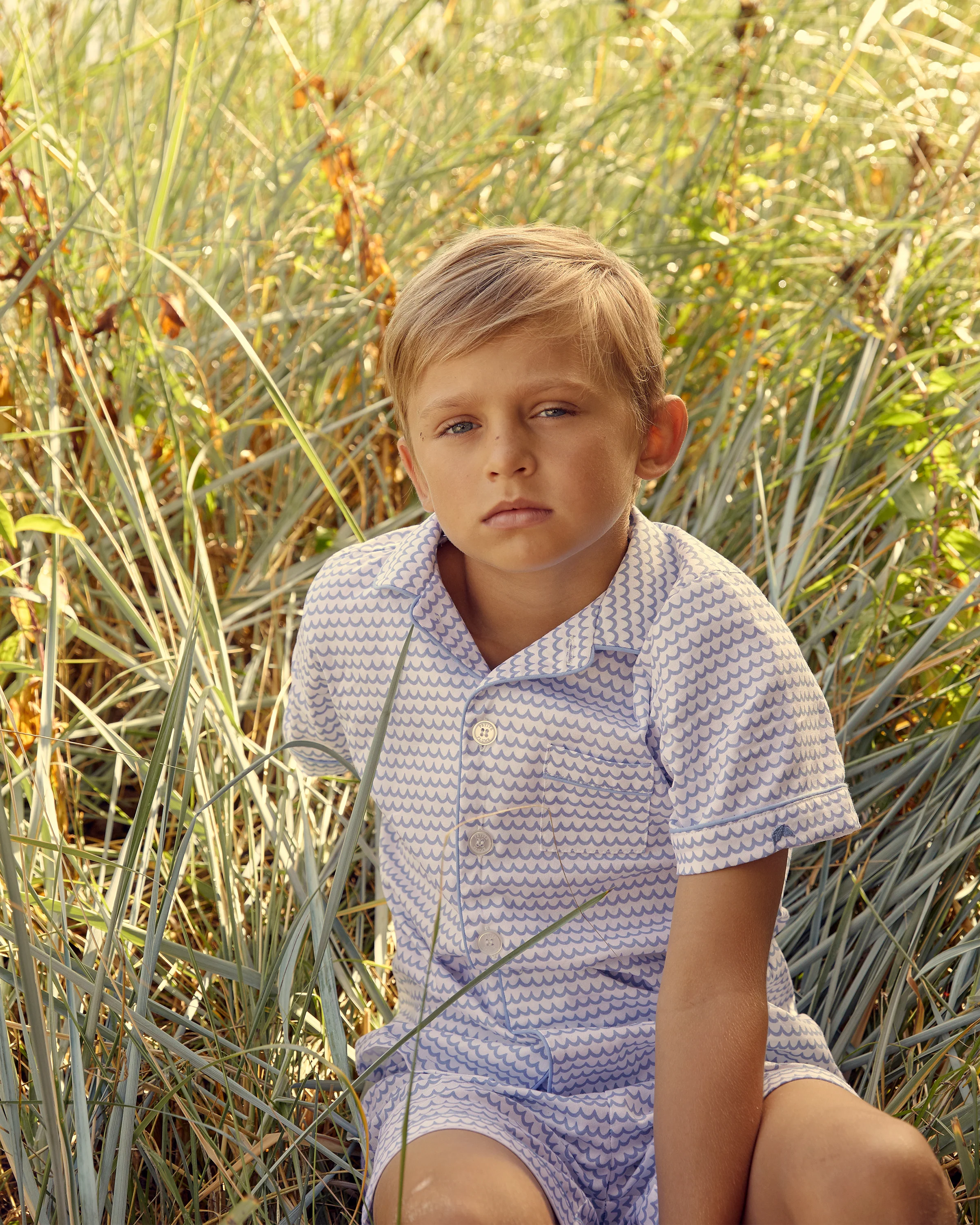 Kid's Twill Pajama Short Set in La Mer - Image 3