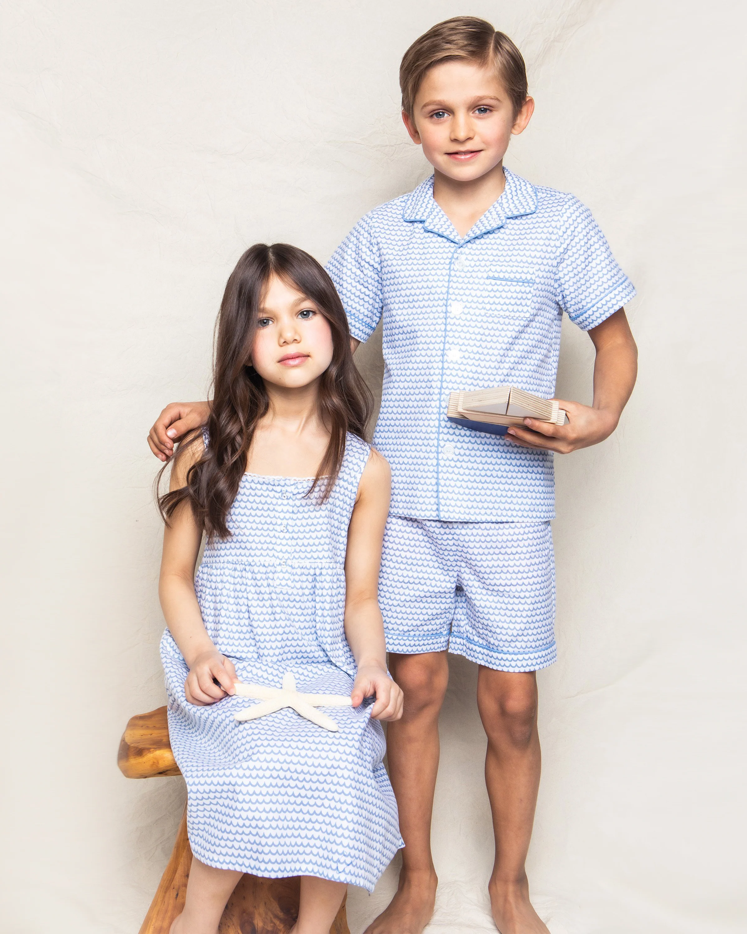 Kid's Twill Pajama Short Set in La Mer - Image 4