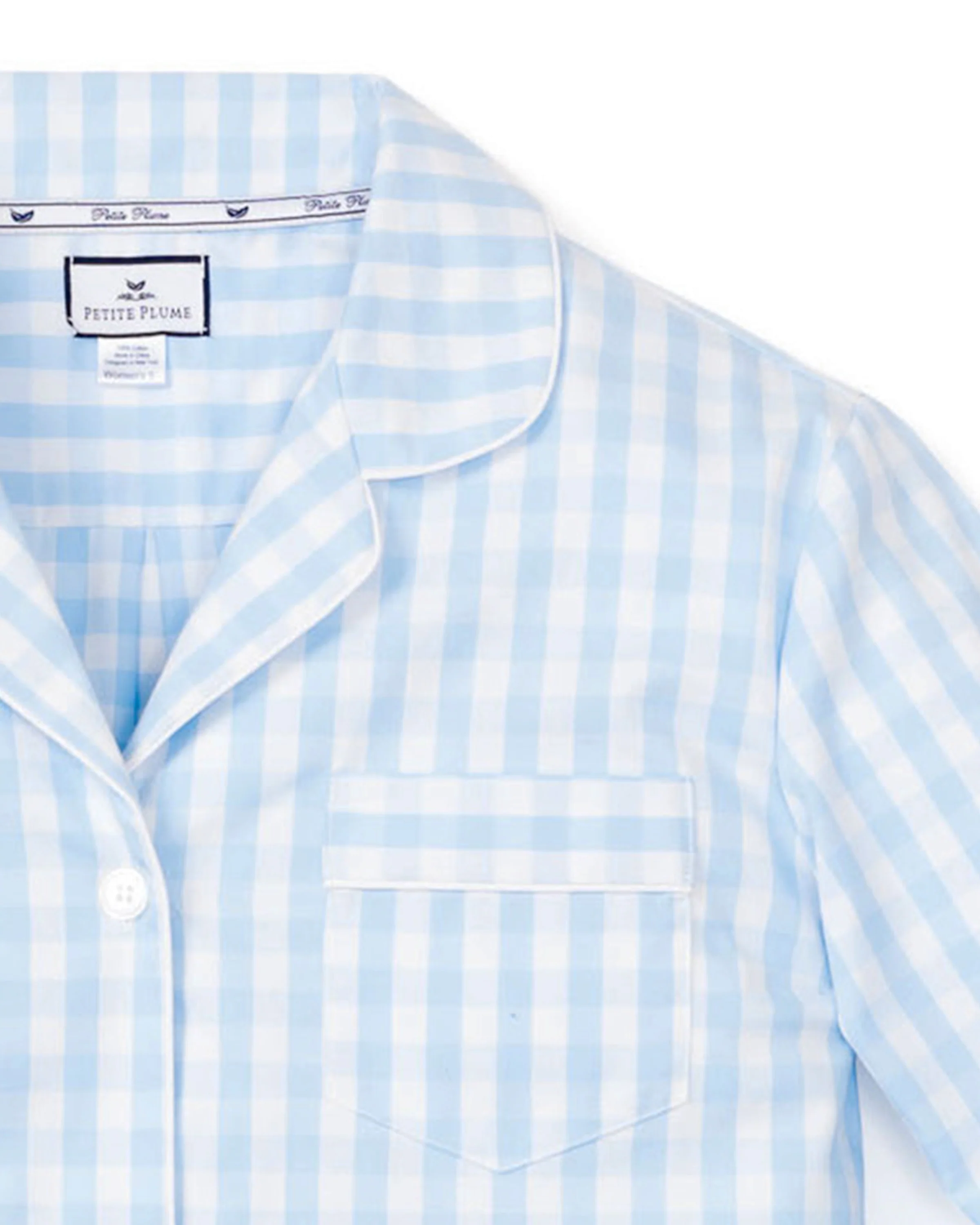Women's Twill Pajama Set in Light Blue Gingham - Image 5