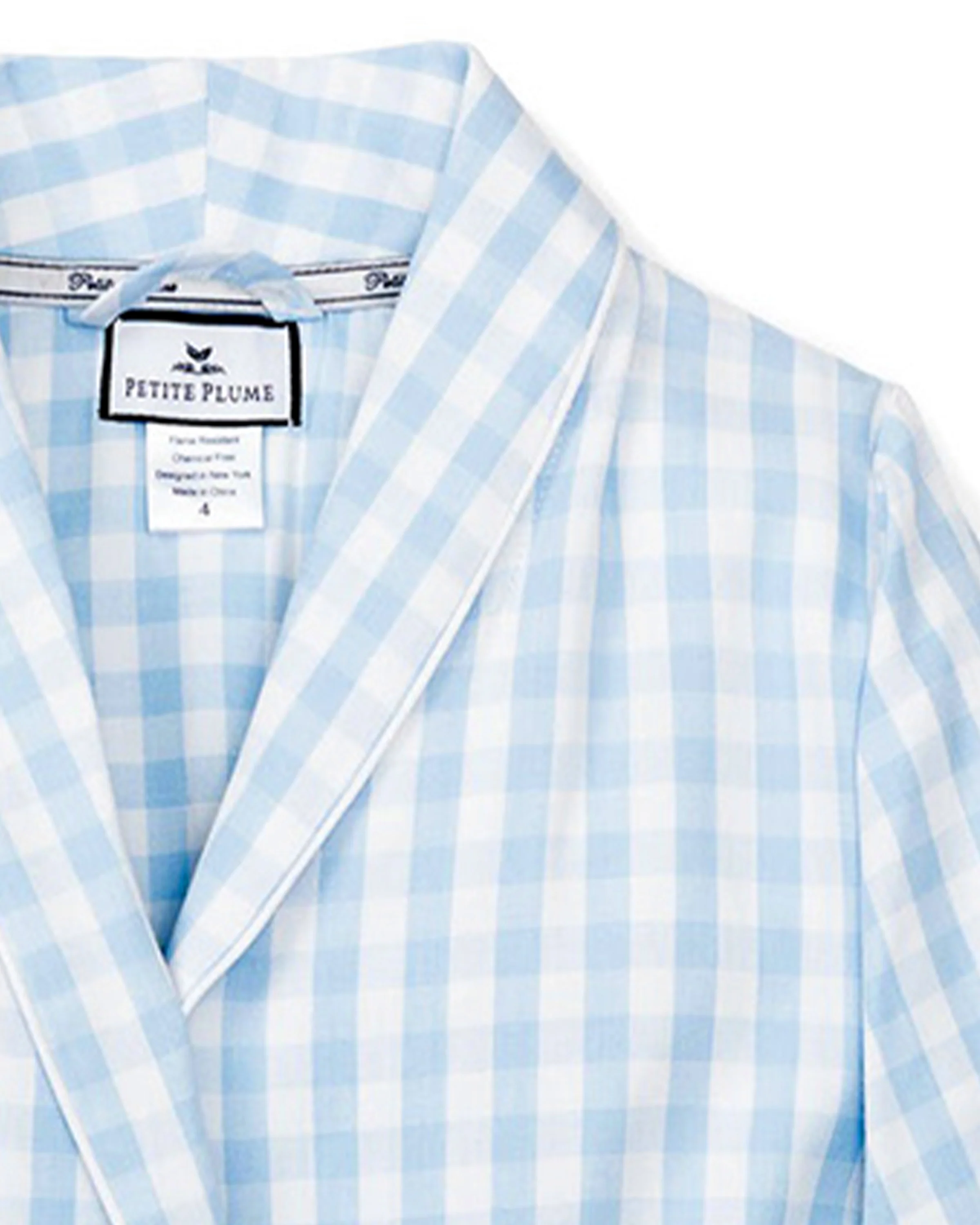 Kid's Twill Robe in Light Blue Gingham - Image 4