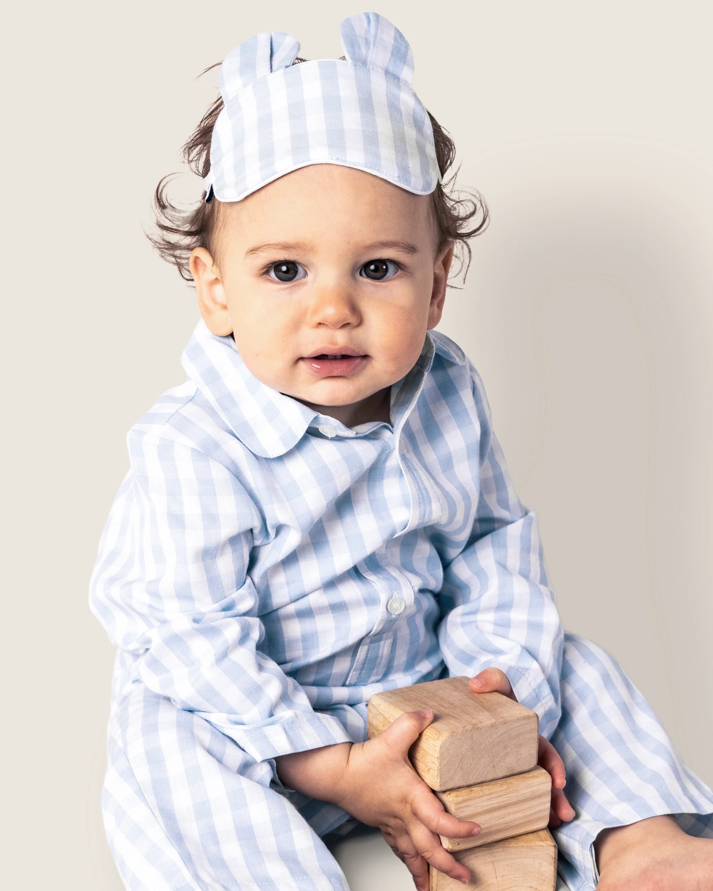 Baby's Twill Classic Romper in Light Blue Gingham - Image 3