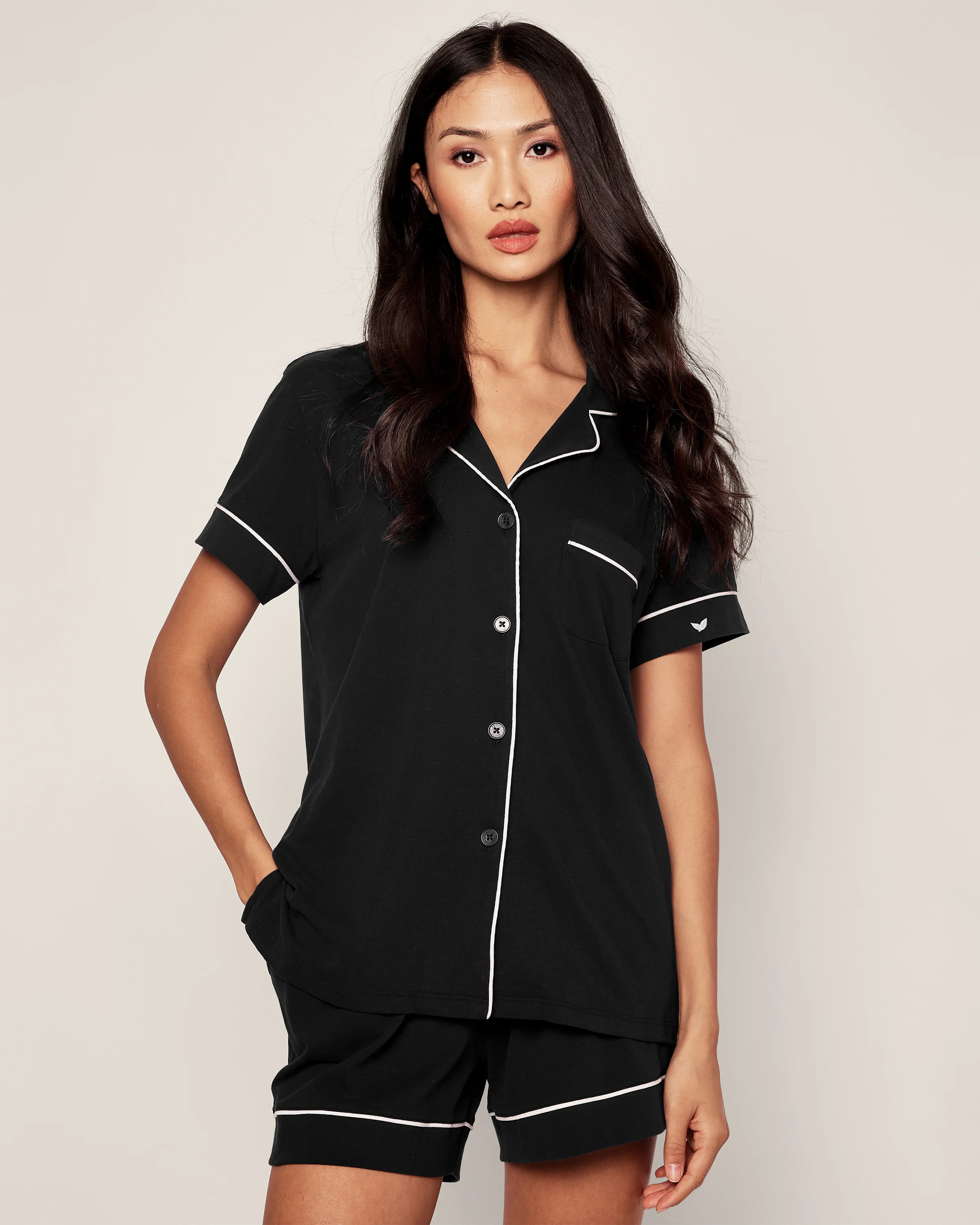 Women's Pima Pajama Short Set in Black