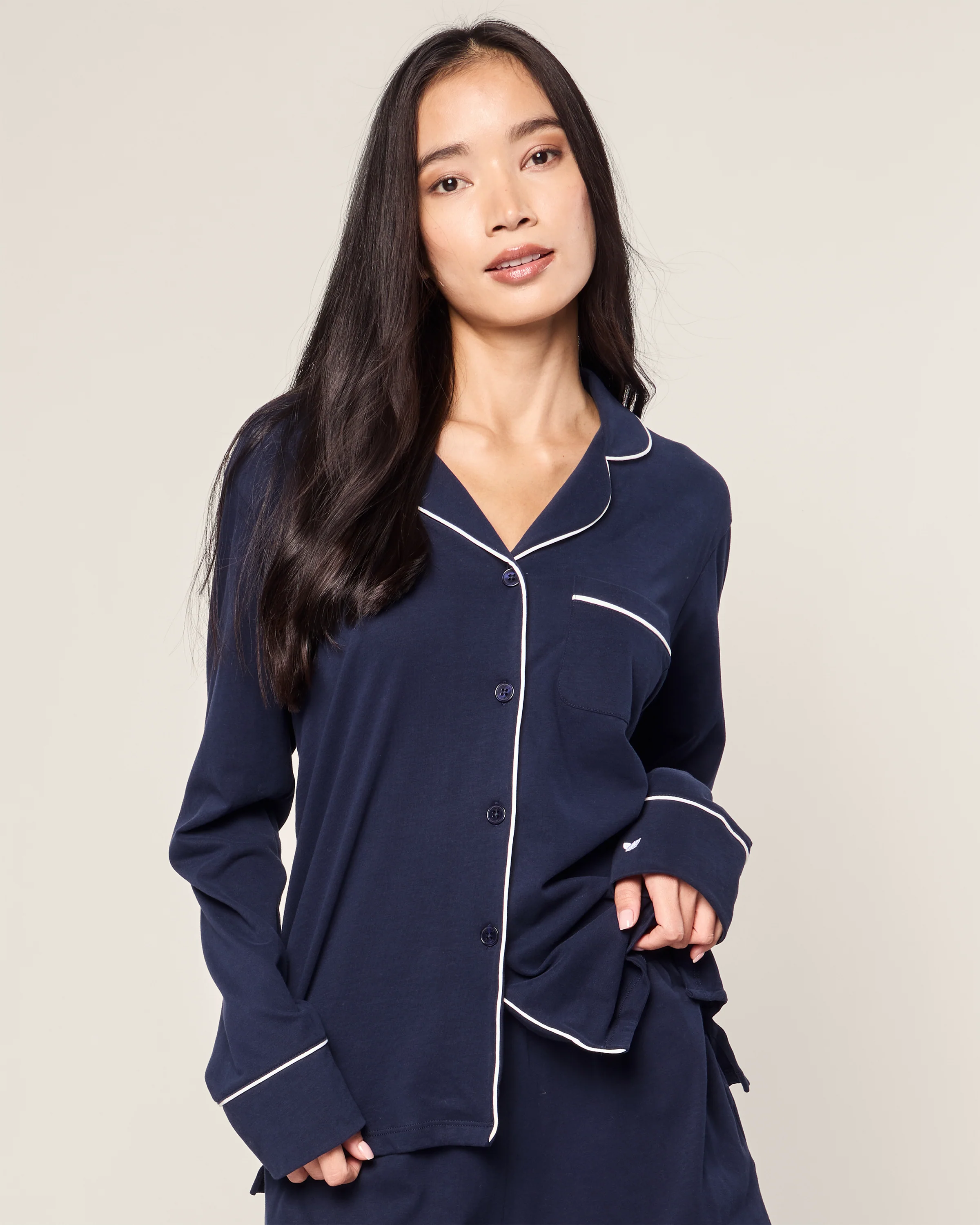Women's Pima Long Sleeve Short Set in Navy - Image 4