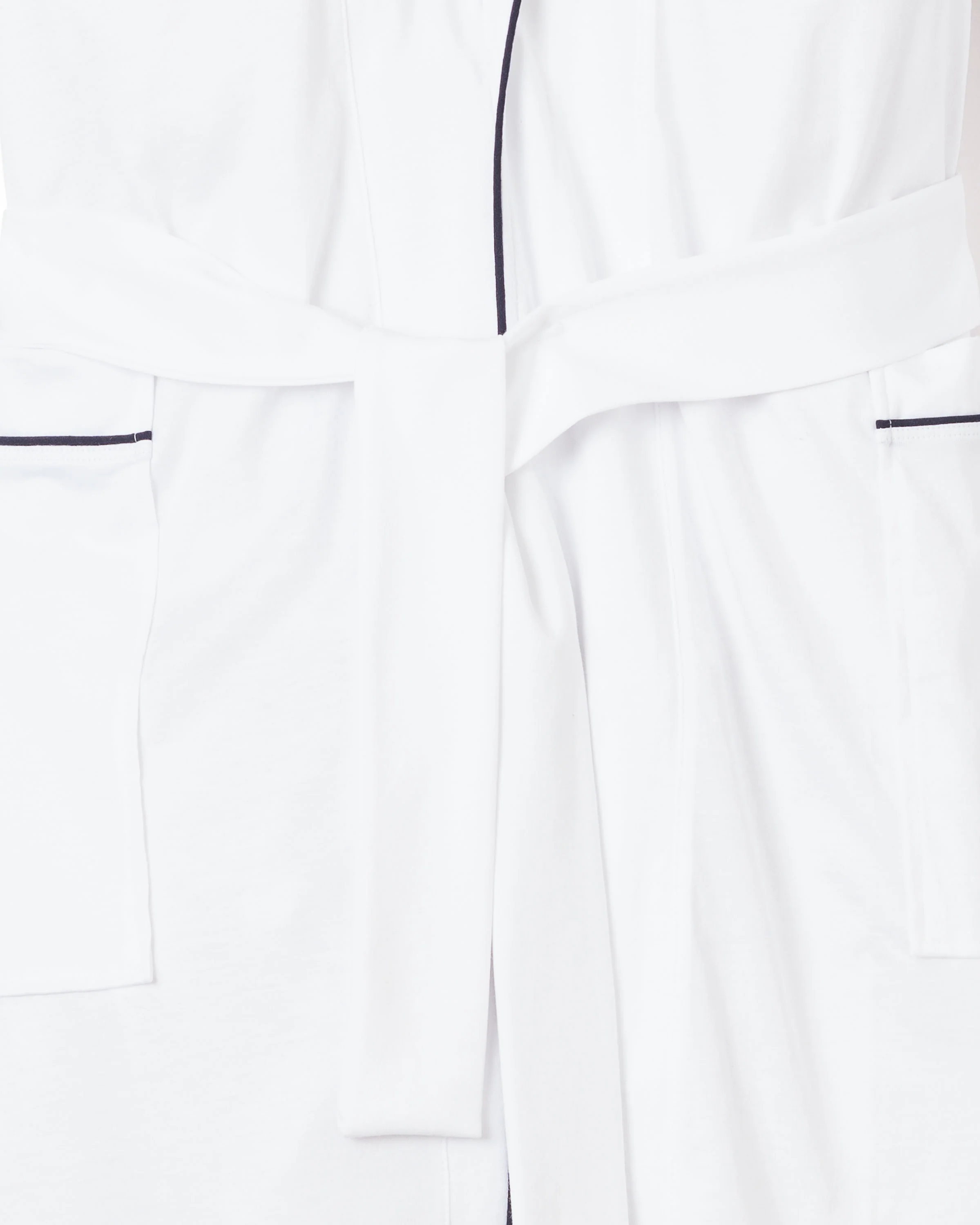 Men's Pima Robe in White with Navy Piping - Image 6