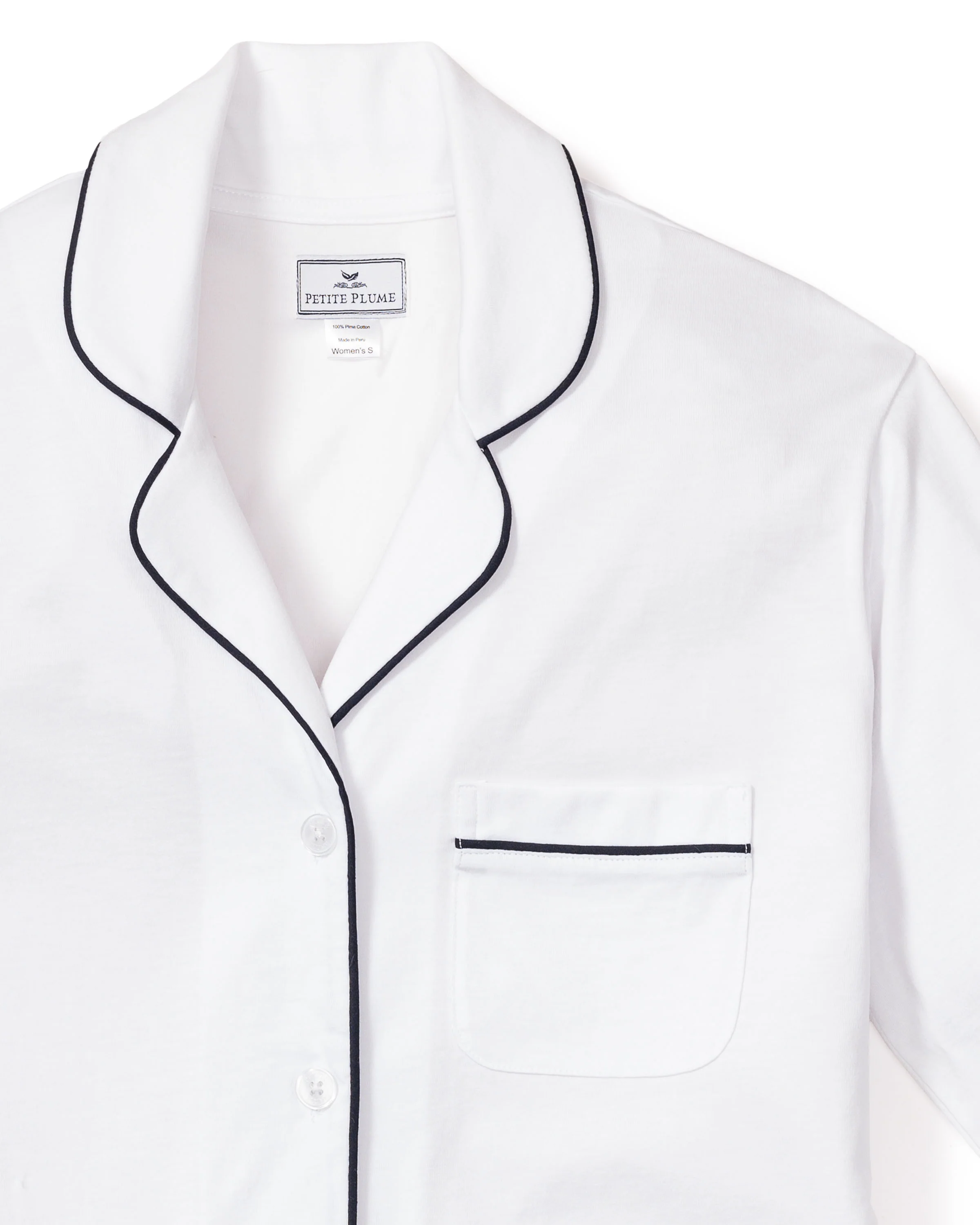 Women's Pima Pajama Set in White with Navy Piping - Image 5
