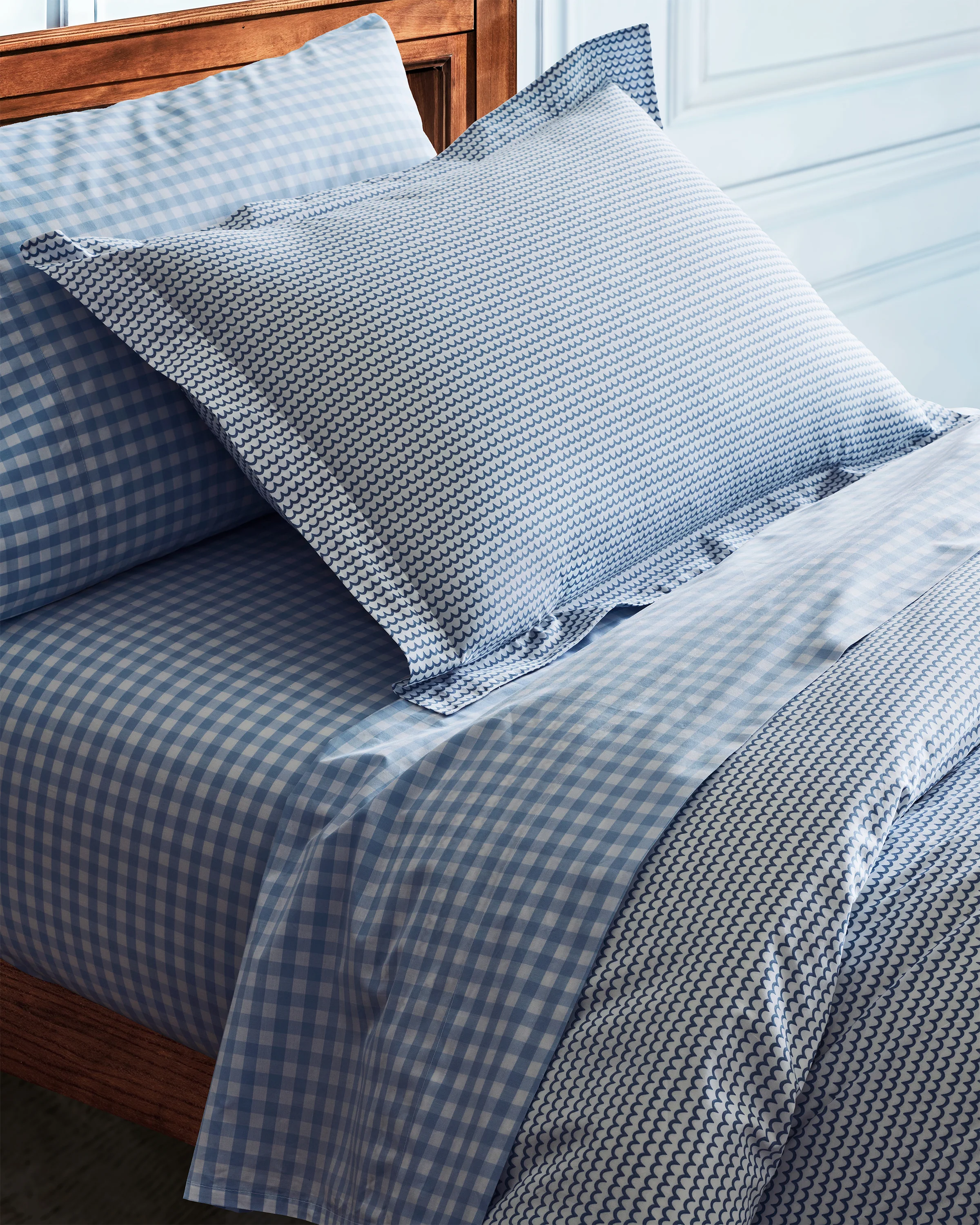 Luxe Premium Percale Bed Sheets in Light Blue Gingham - Image 2