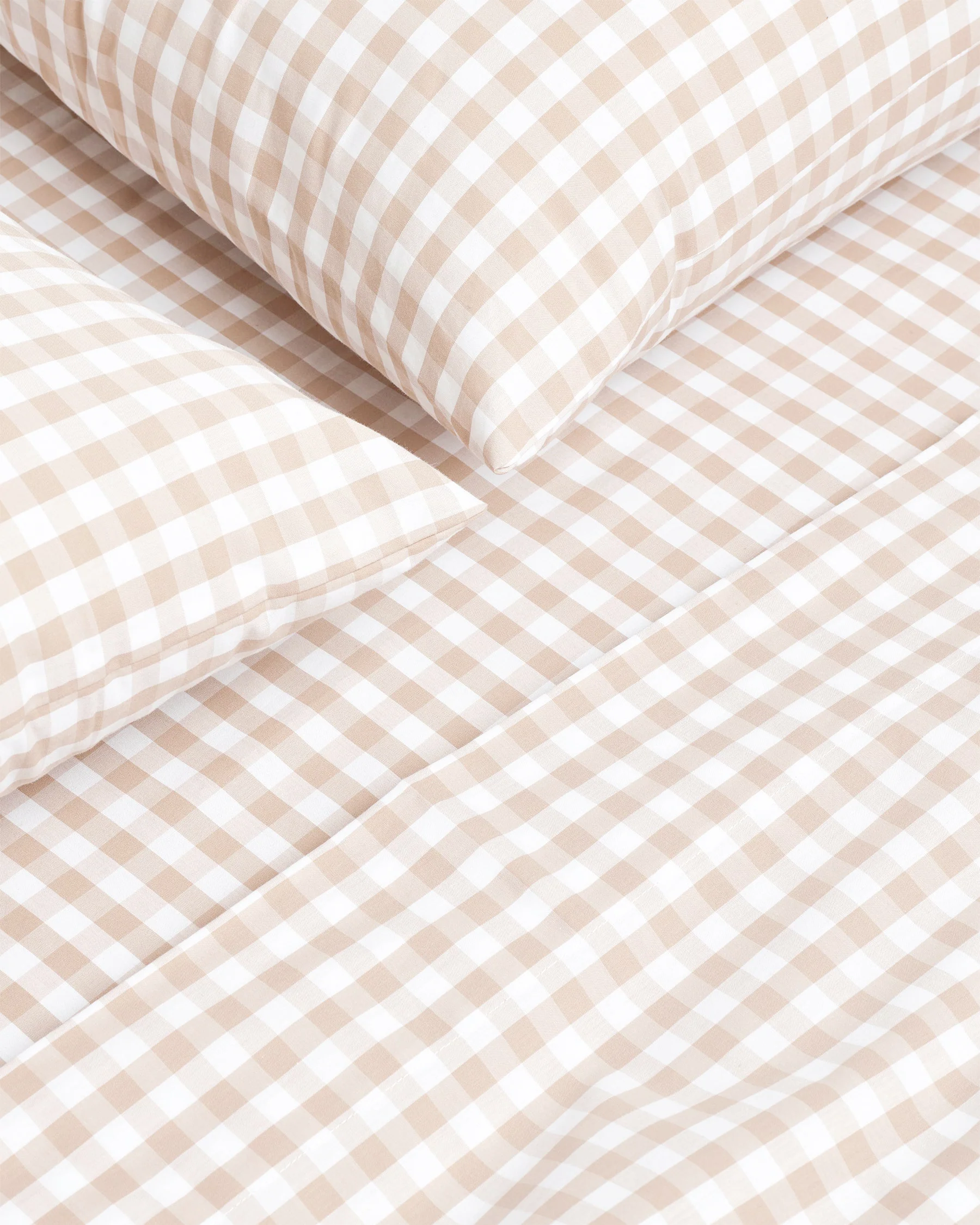 Luxe Premium Percale Bed Sheets in Camel Gingham - Image 2