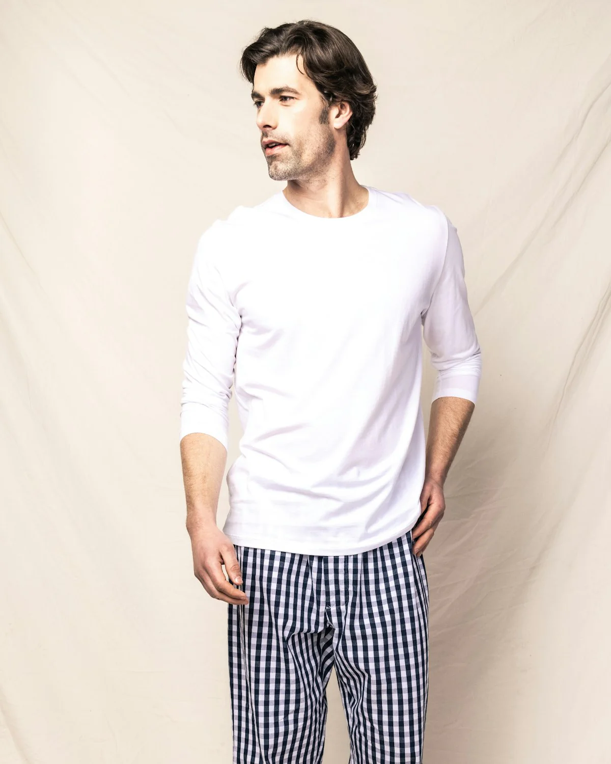Men’s Pima Long Sleeve T-Shirt Duo in Navy & White - Image 3
