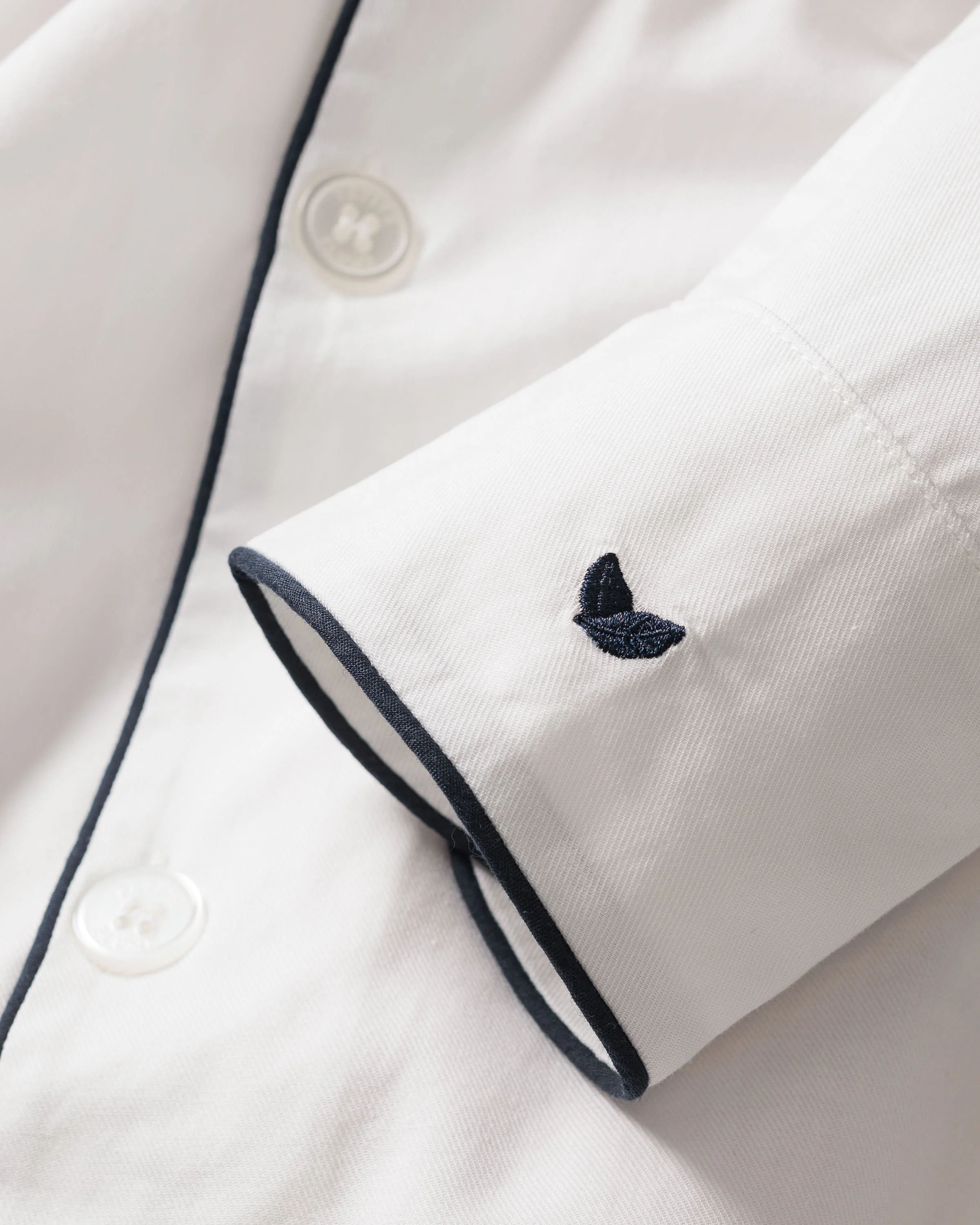 Men's Twill Pajama Set in White with Navy Piping - Image 6