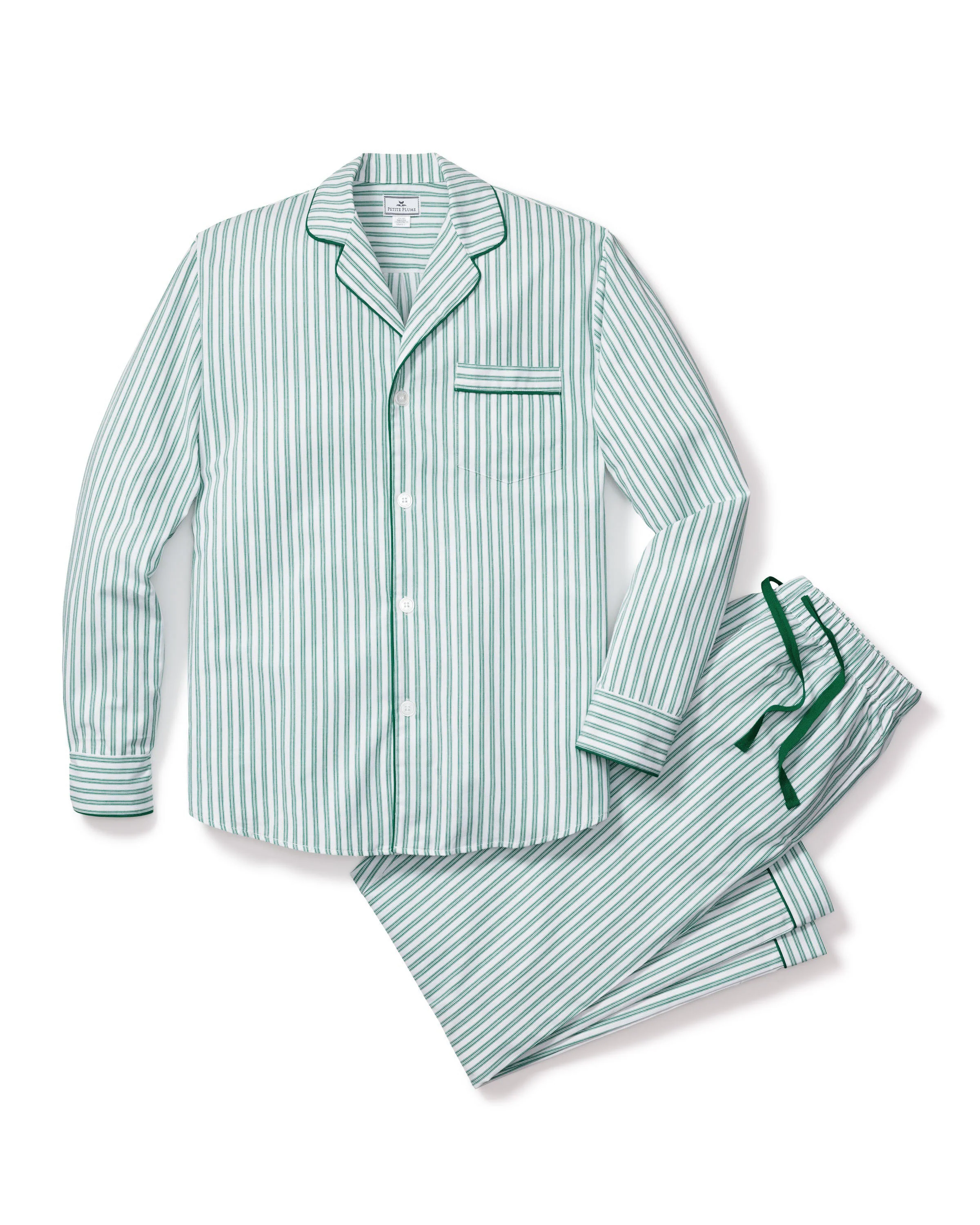 Men's Twill Pajama Set in Emerald Ticking - Image 3