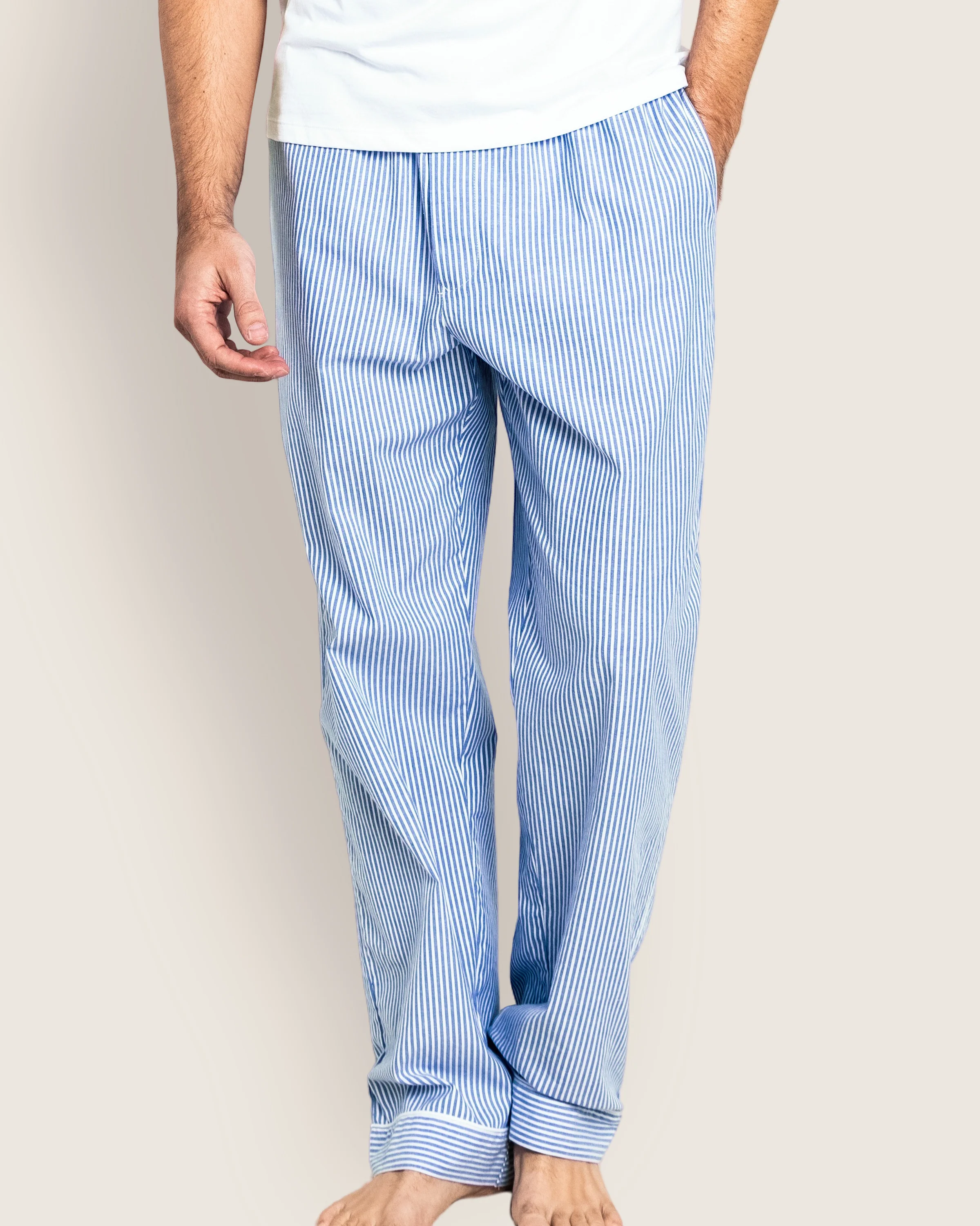 Men's Twill Pajama Pants in French Blue Heritage Stripe - Image 3