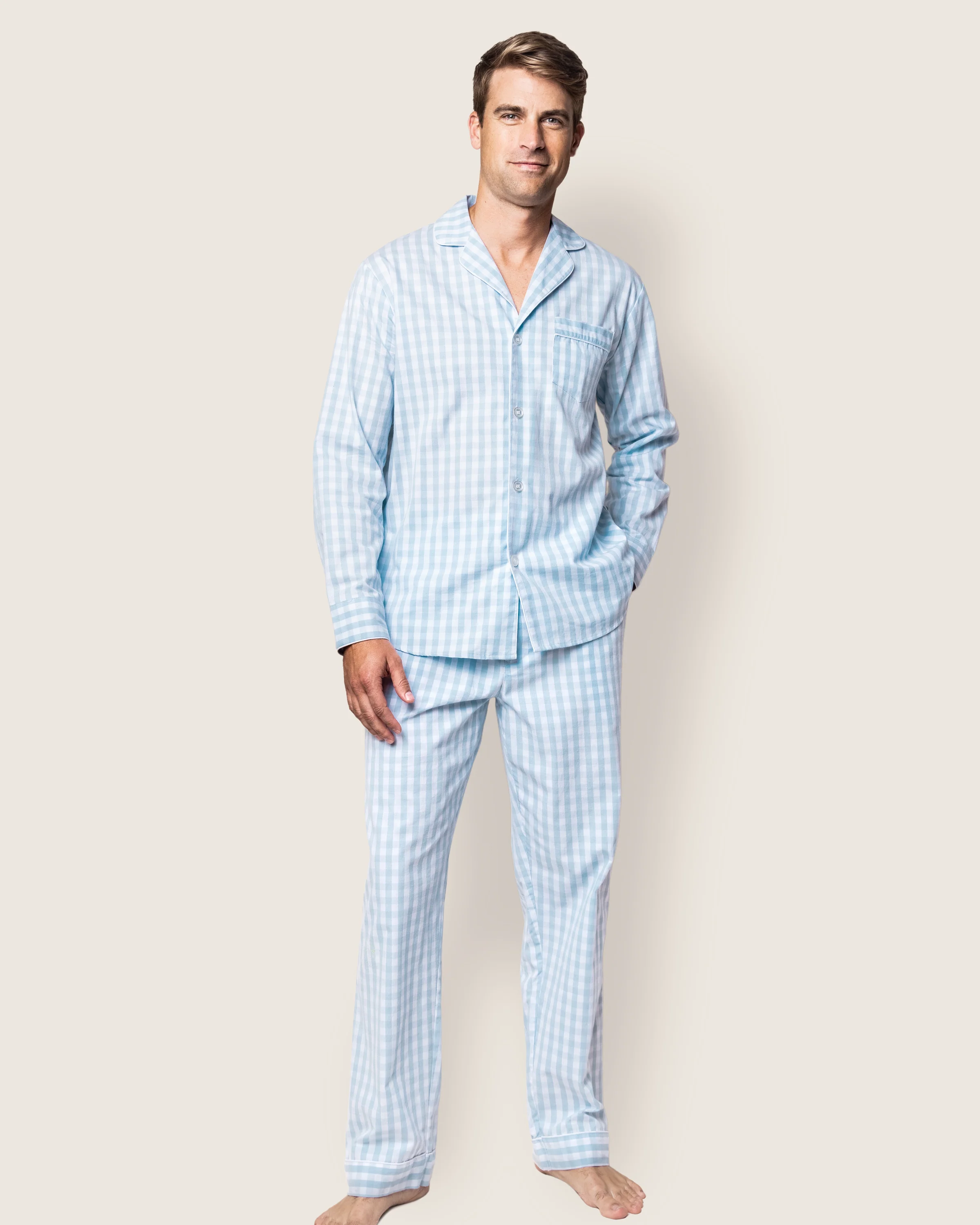 Men's Twill Pajama Set in Light Blue Gingham - Image 2