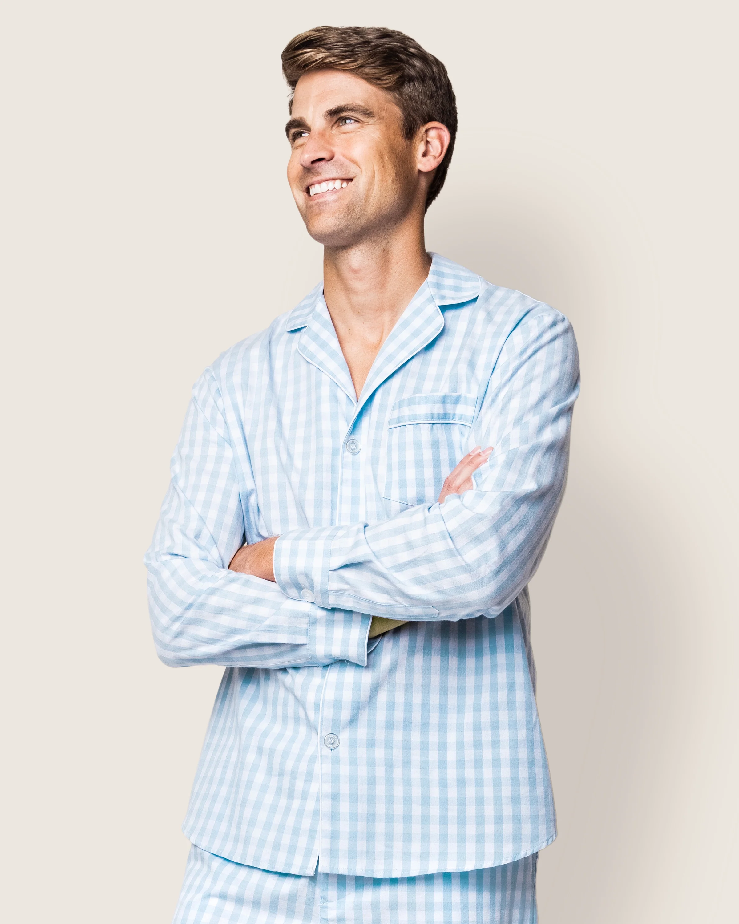 Men's Twill Pajama Set in Light Blue Gingham - Image 3