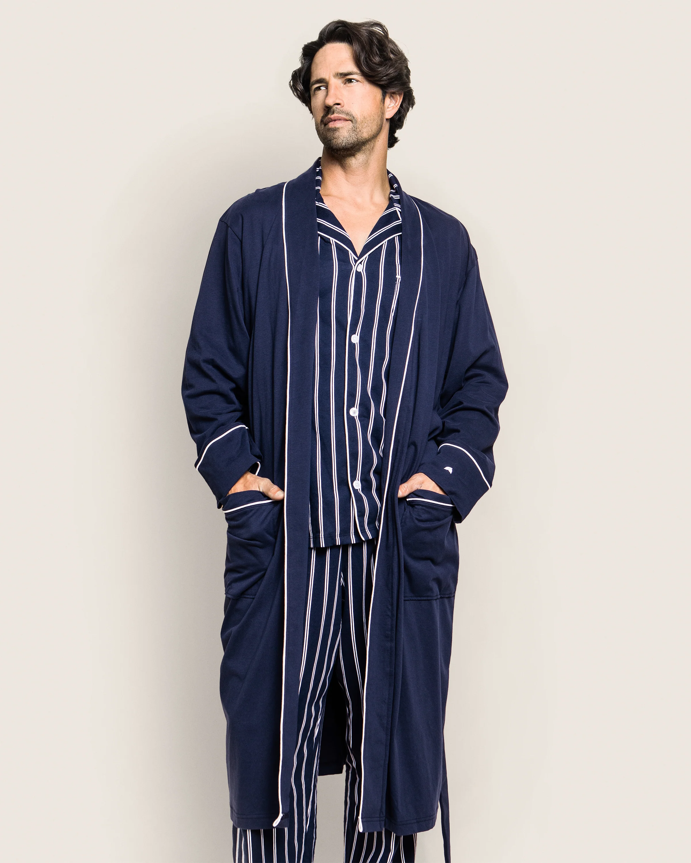 Men's Pima Robe in Navy - Image 2