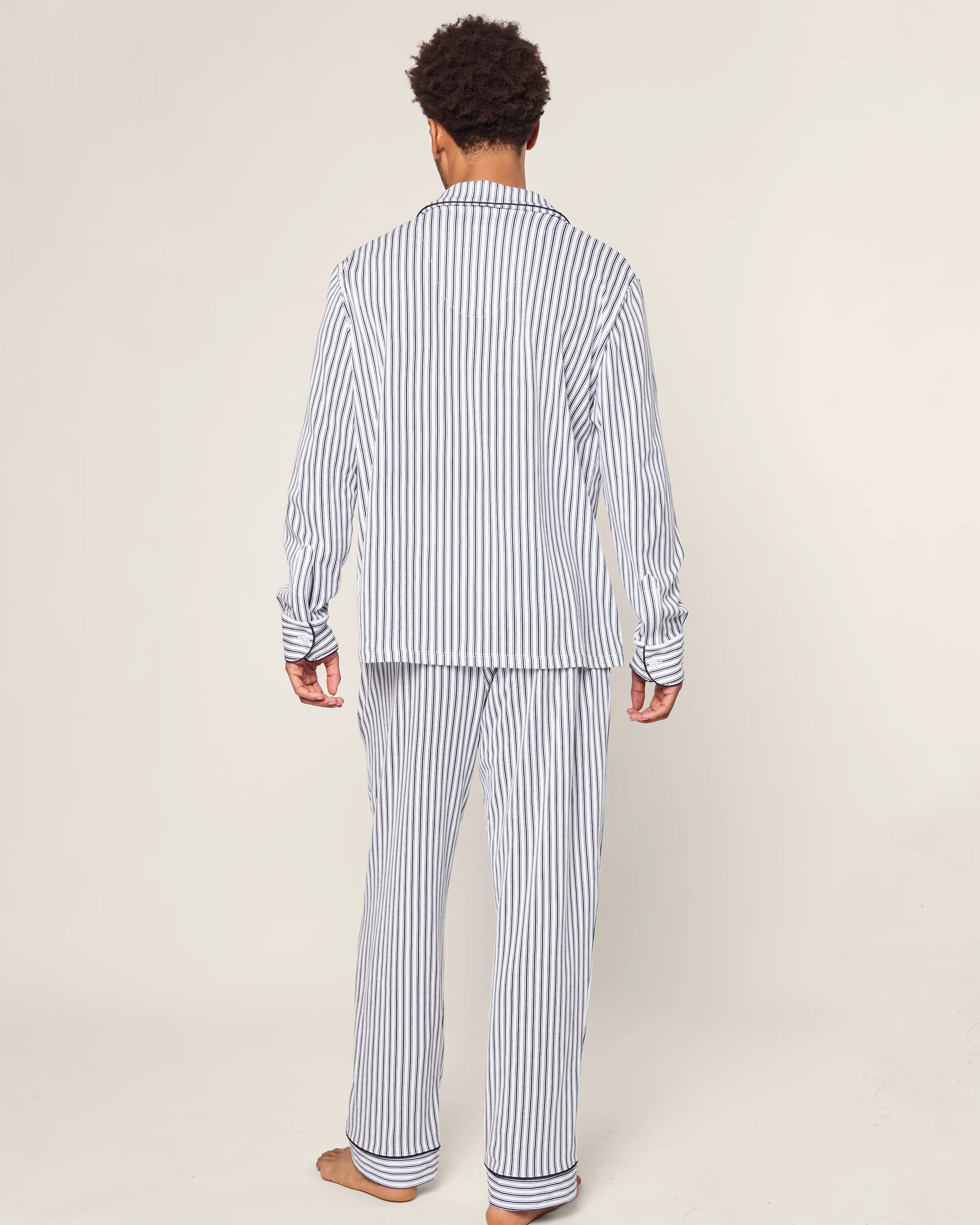 Men's Pima Pajama Set in Navy French Ticking - Image 3