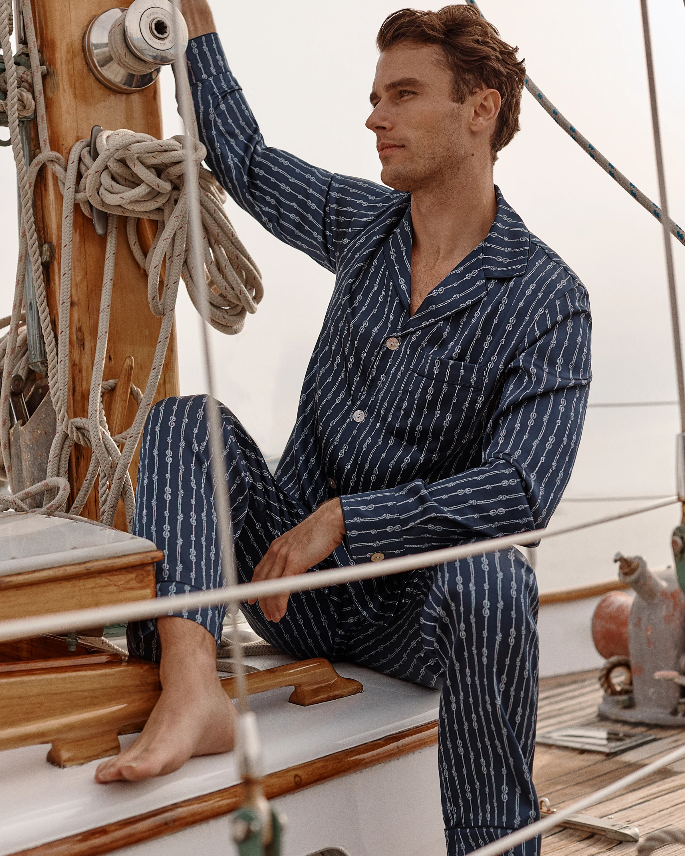 Men's Silk Pajama Set in Nautical Knots - Image 5