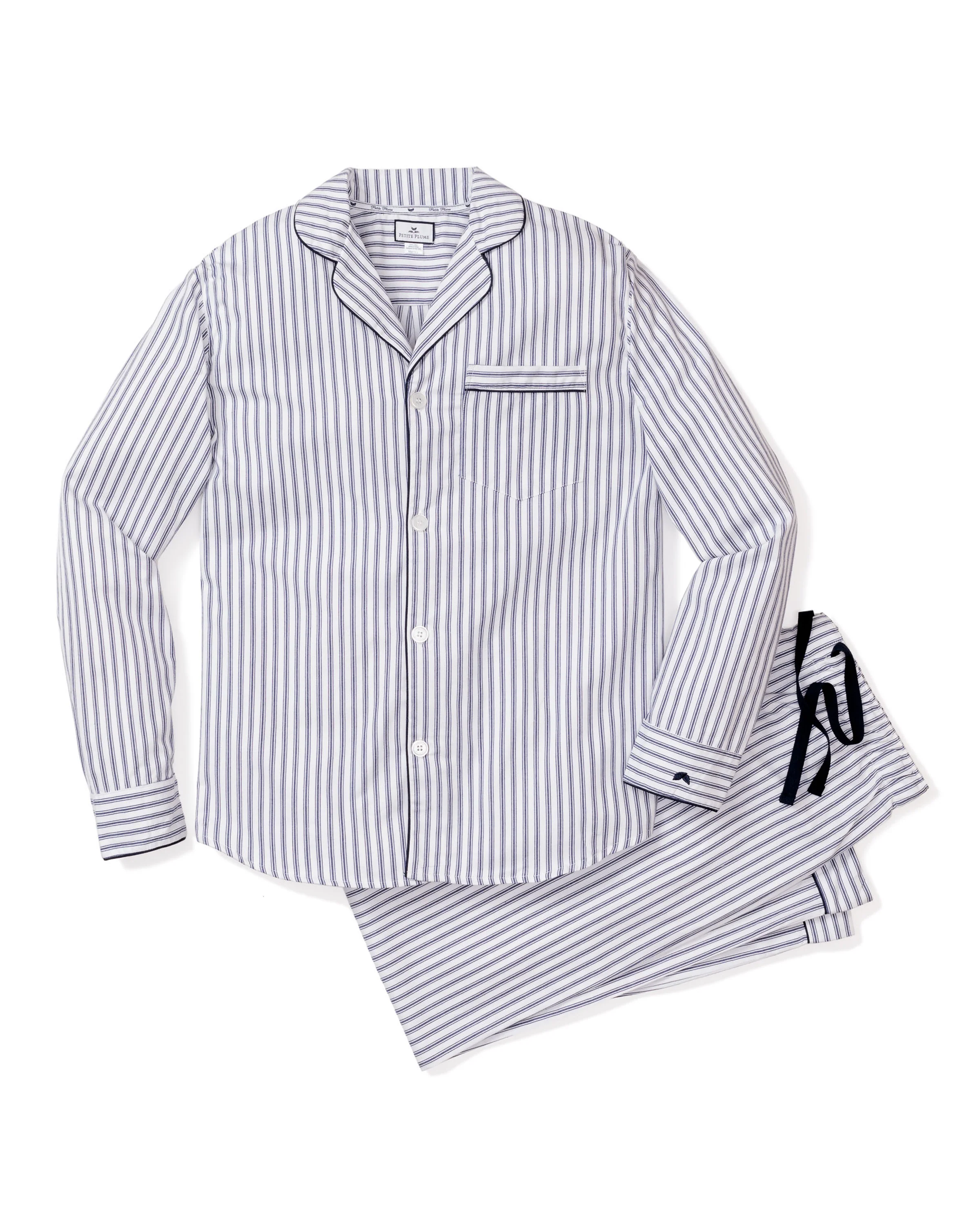 Men's Twill Pajama Set in Navy French Ticking - Image 5