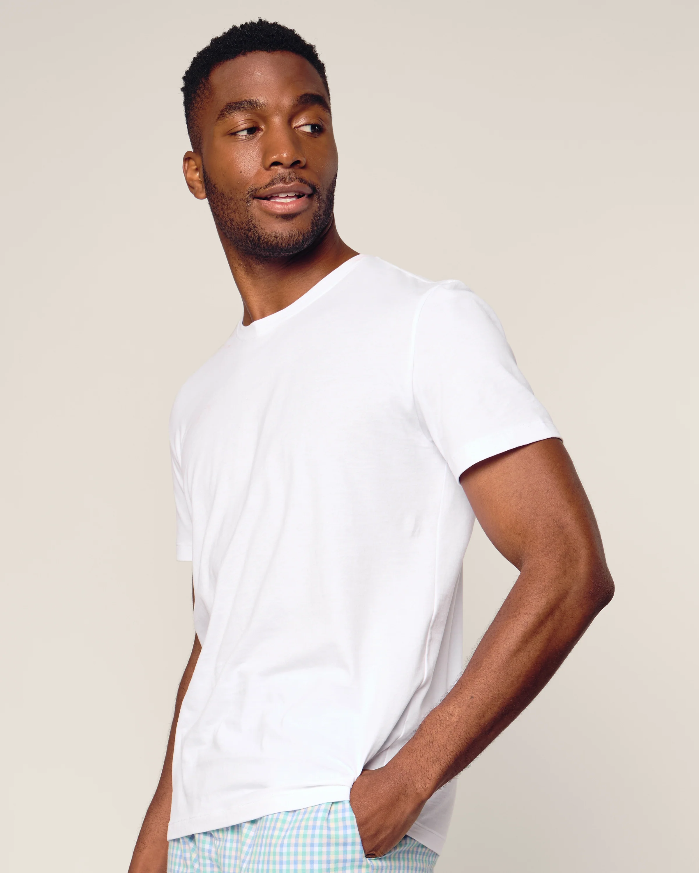 Men's Pima Essential Crew Neck Tee in White - Image 3