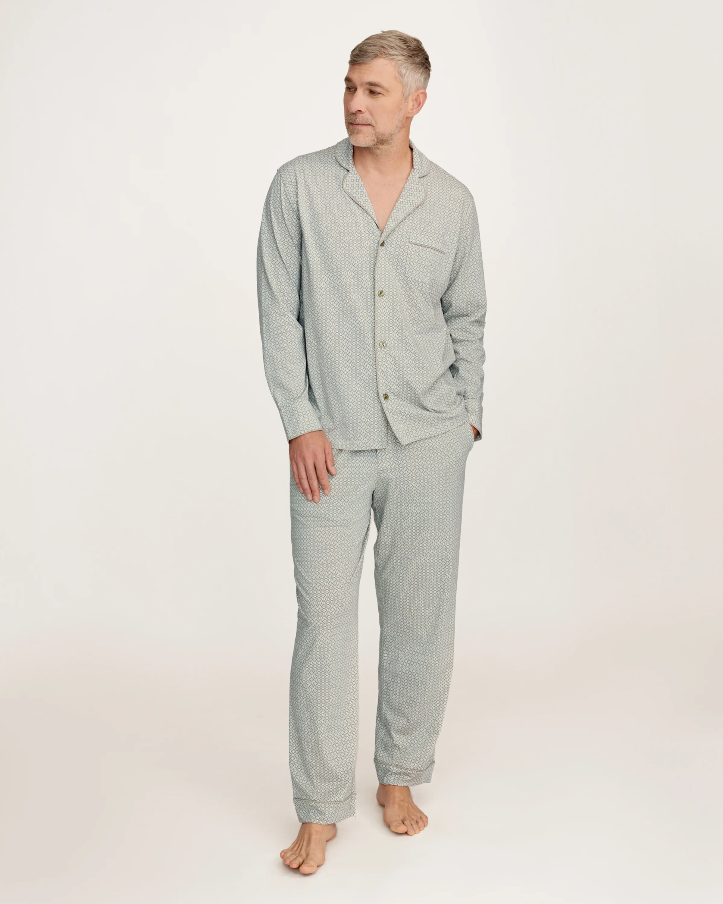 Men's Lightweight Pima Pajama Set in Sage Geo - Image 3