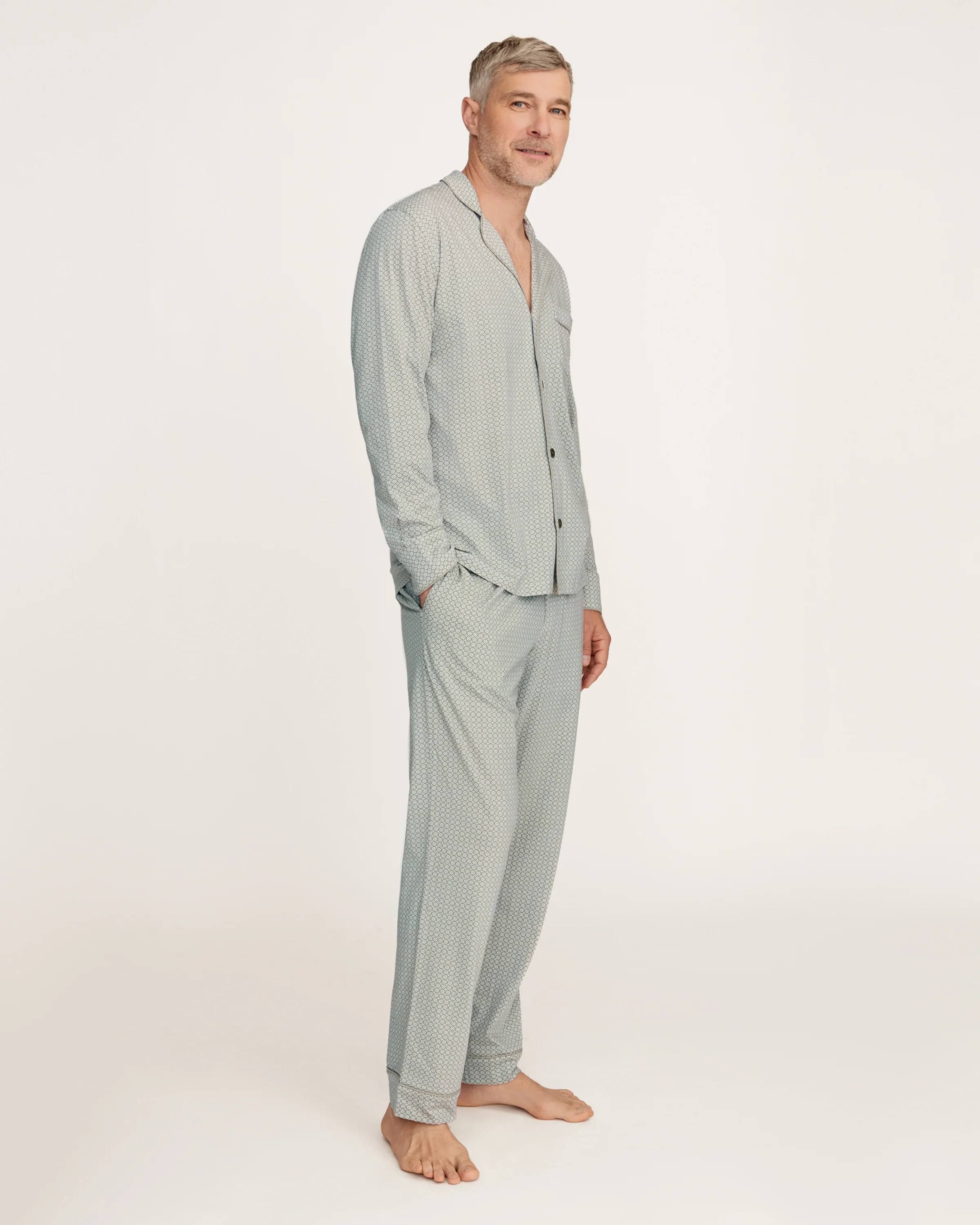 Men's Lightweight Pima Pajama Set in Sage Geo - Image 4
