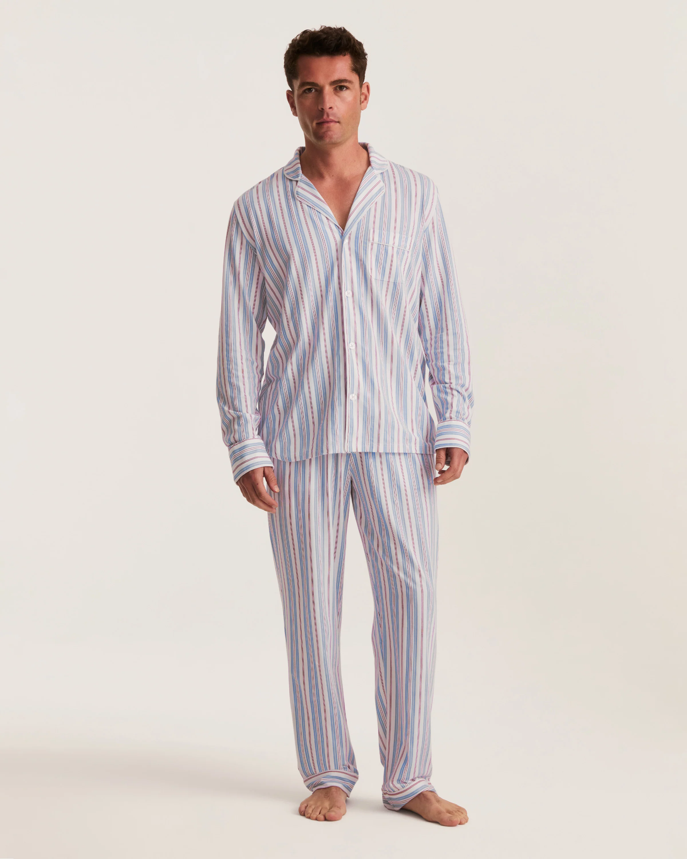 Men's Lightweight Pima Pajama Set in Vintage French Stripes