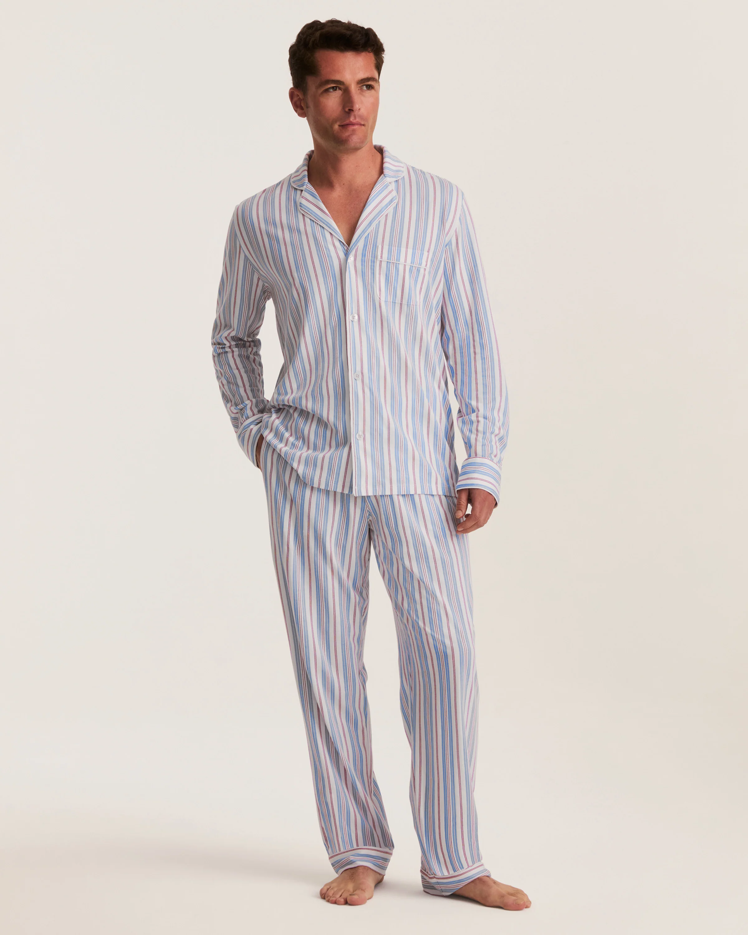 Men's Lightweight Pima Pajama Set in Vintage French Stripes - Image 3