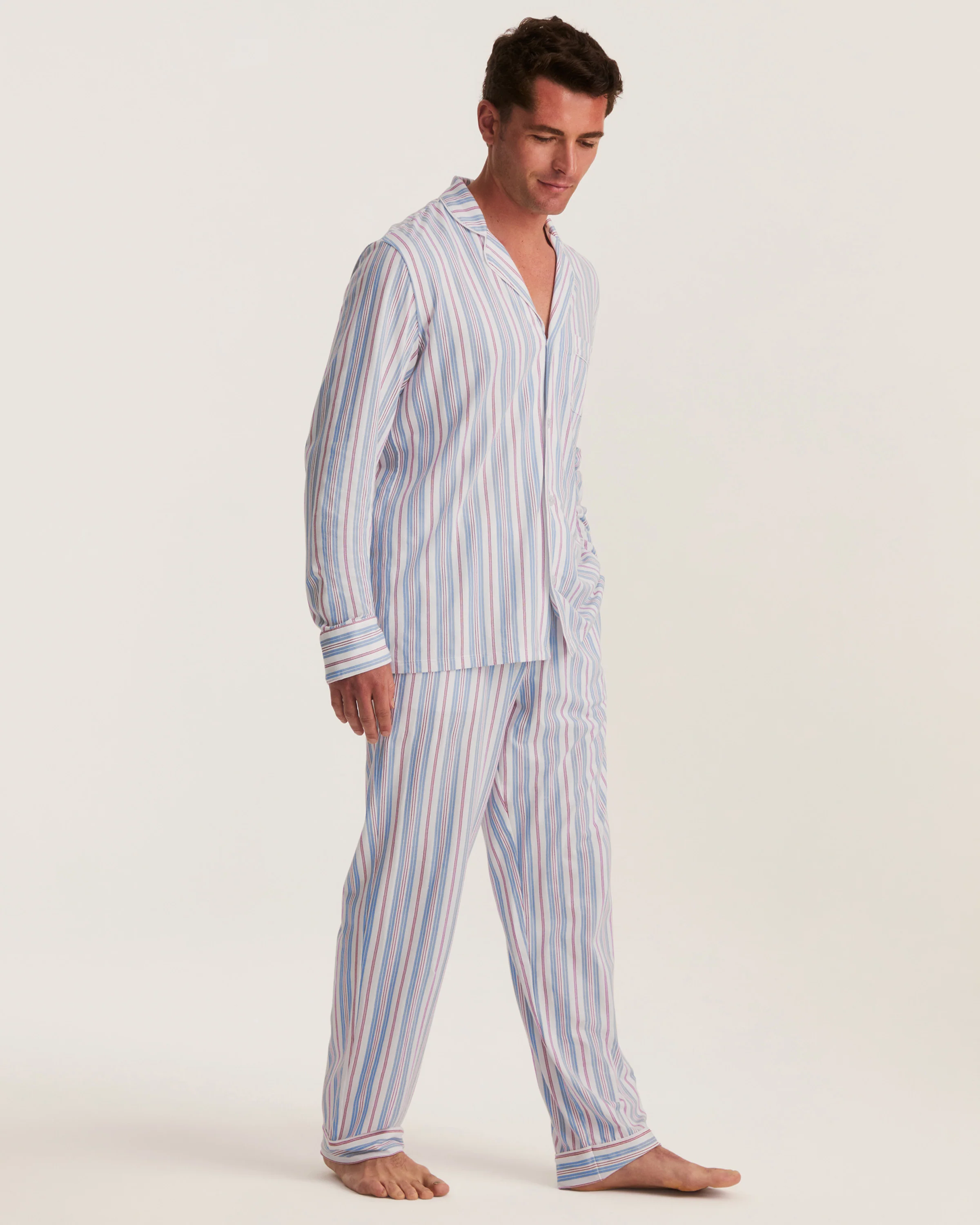 Men's Lightweight Pima Pajama Set in Vintage French Stripes - Image 4