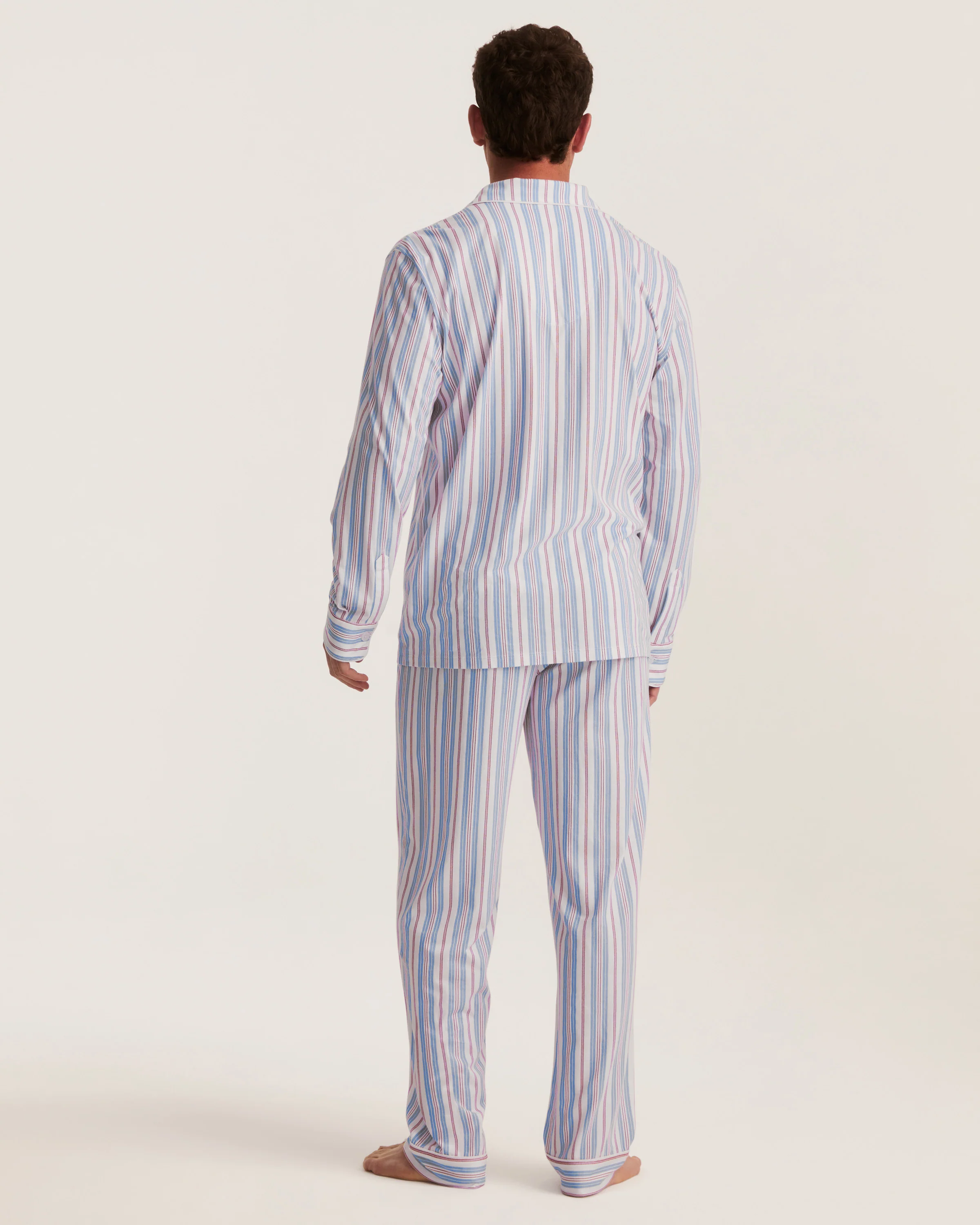 Men's Lightweight Pima Pajama Set in Vintage French Stripes - Image 5