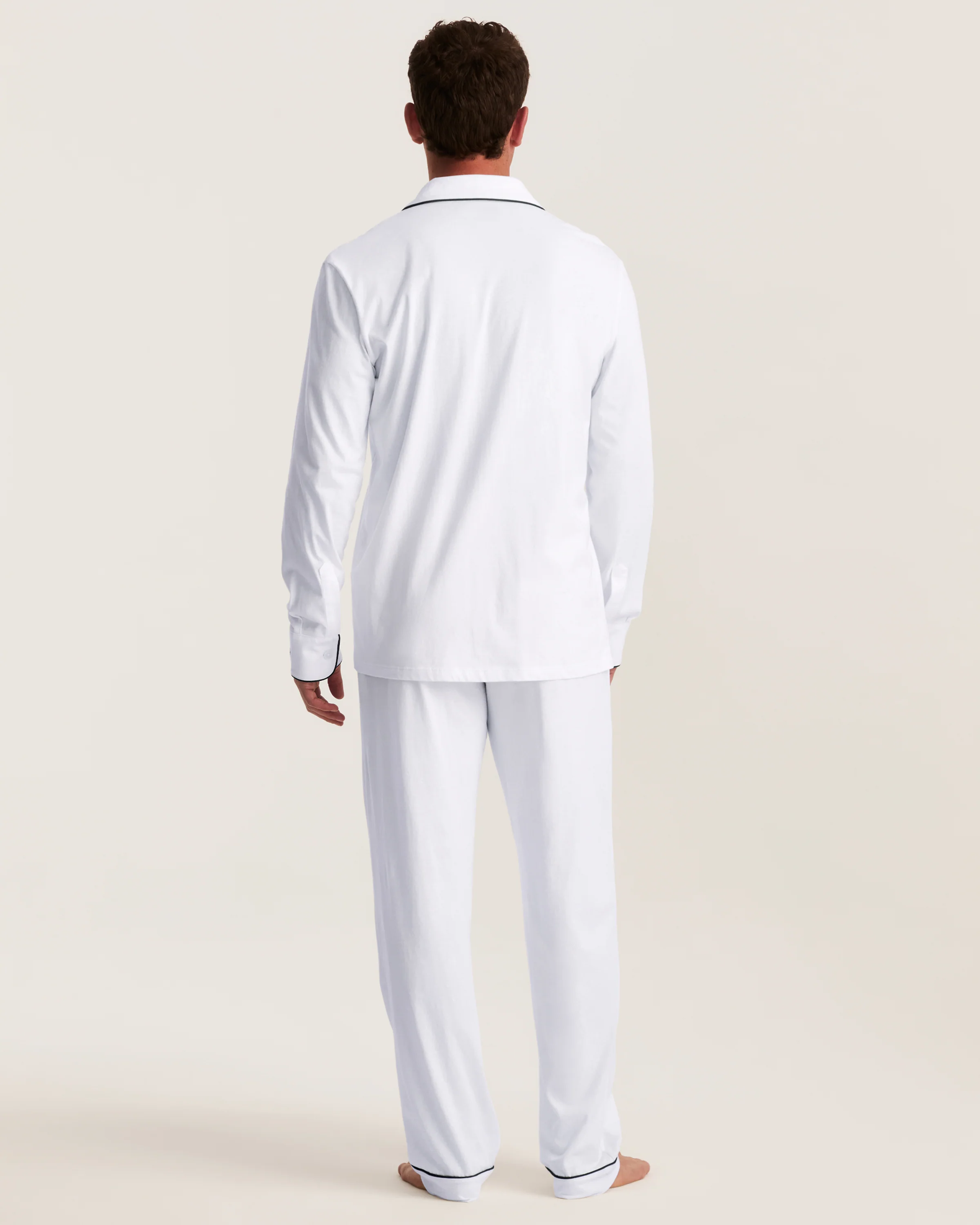 Men's Pima Pajama Set in White with Yacht Club Embroidery - Image 4