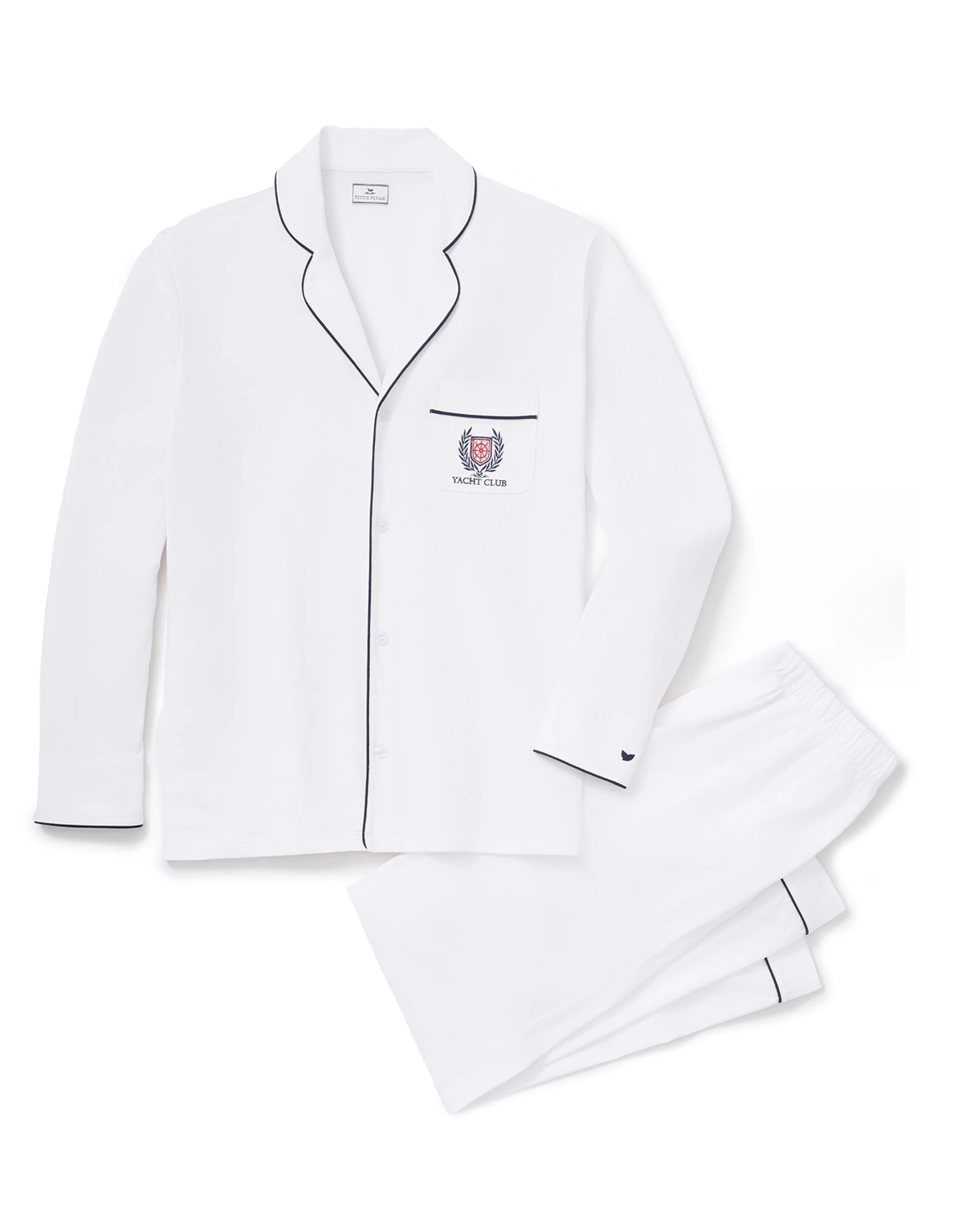 Men's Pima Pajama Set in White with Yacht Club Embroidery - Image 5