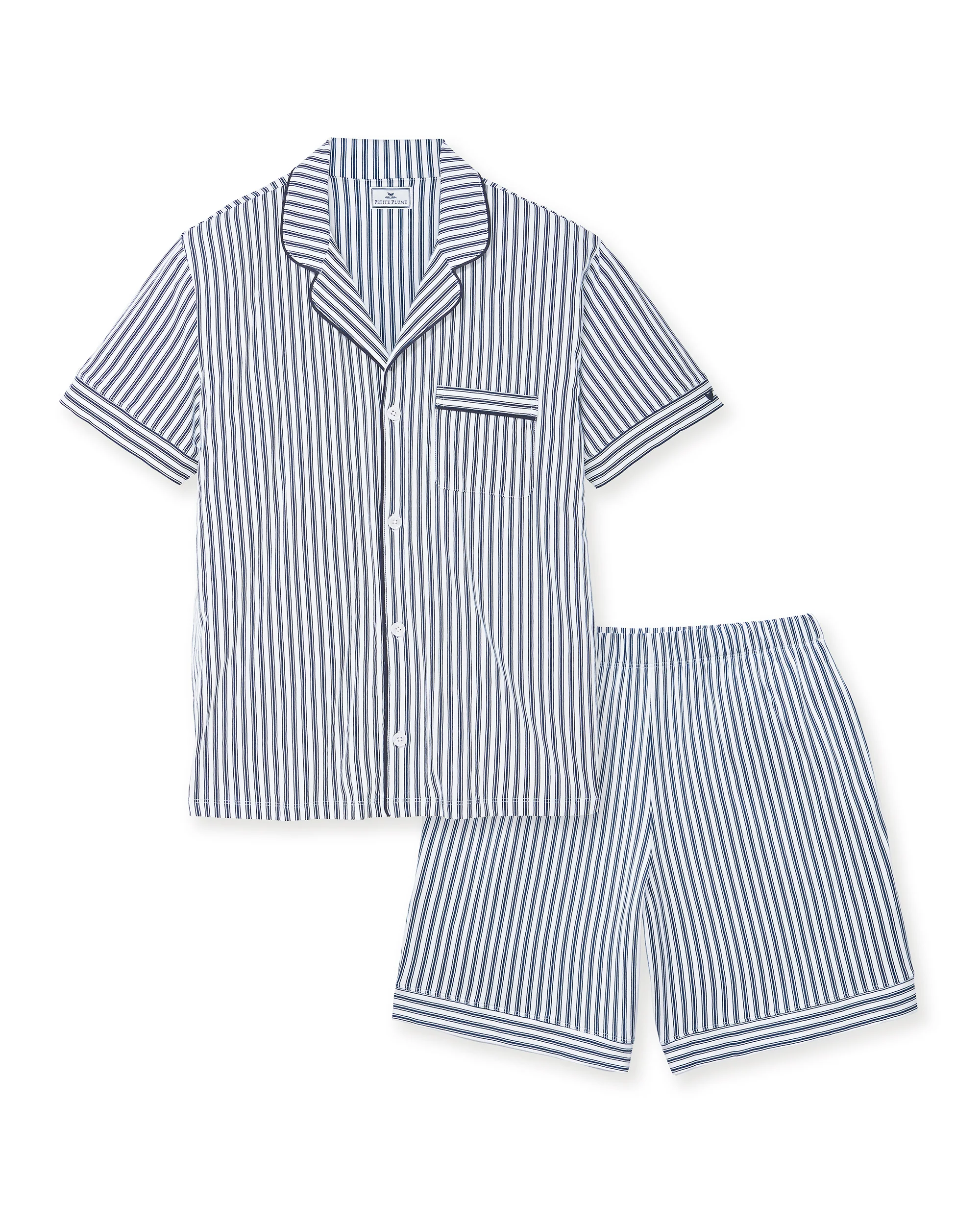 Men's Pima Pajama Short Set in Navy French Ticking - Image 5