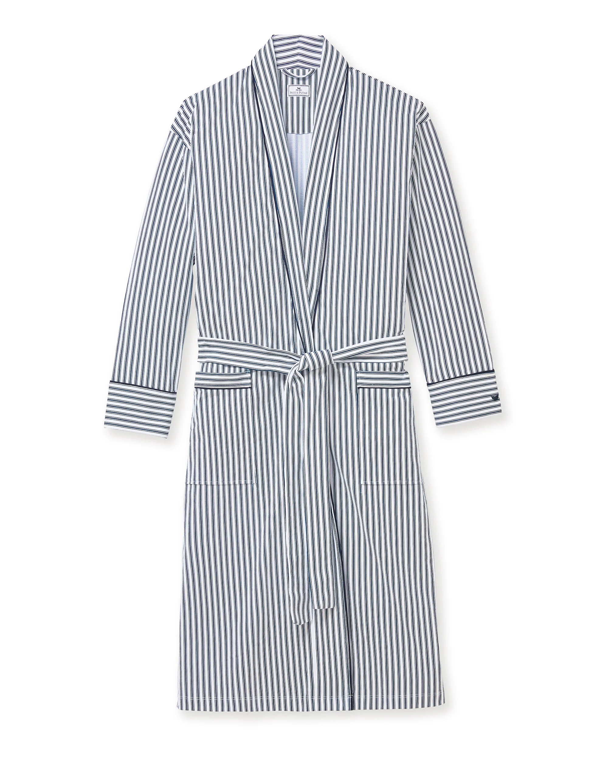 Men's Pima Robe in Navy French Ticking - Image 5
