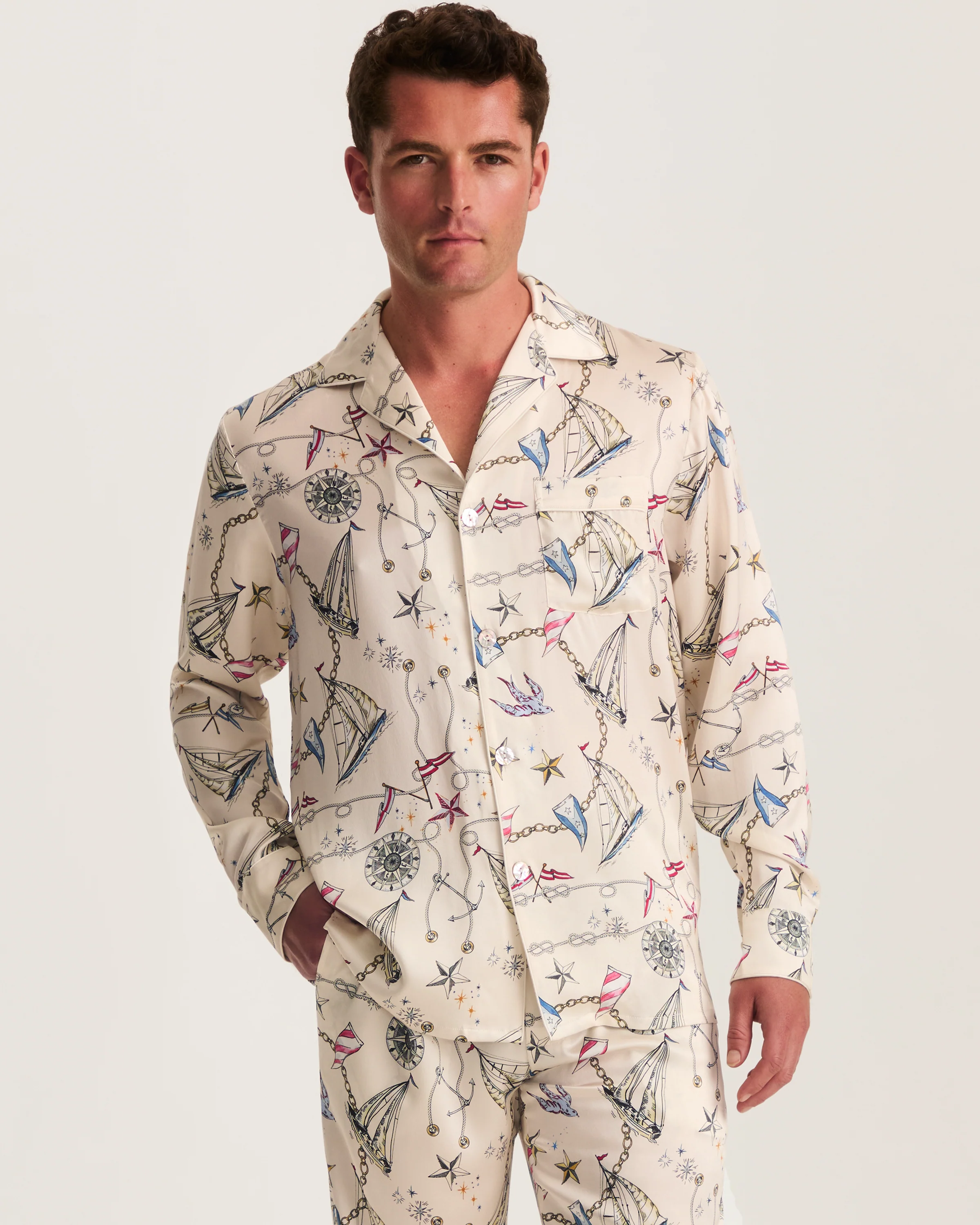 Men's Silk Pajama Set in Regatta Royale - Image 2