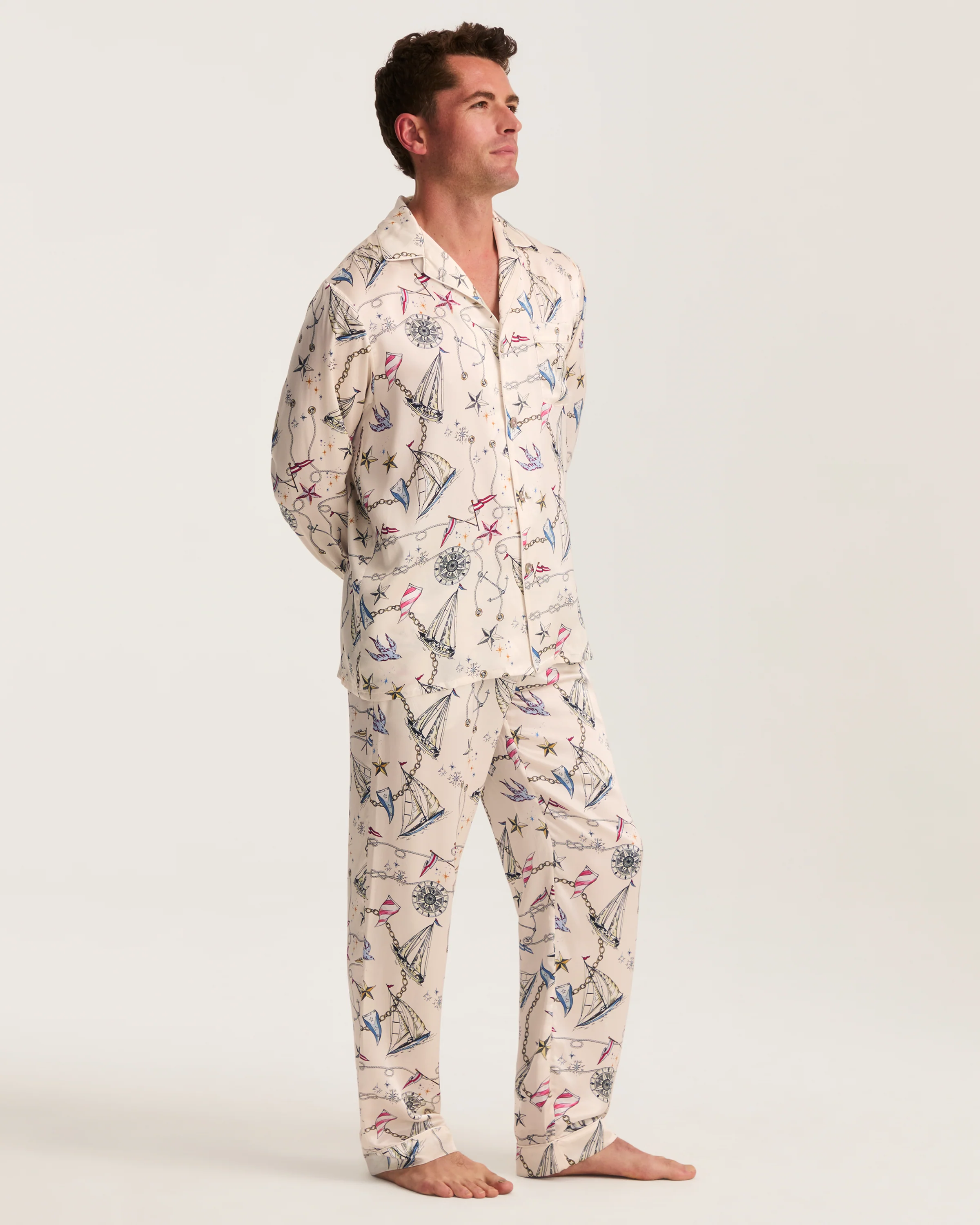 Men's Silk Pajama Set in Regatta Royale - Image 3