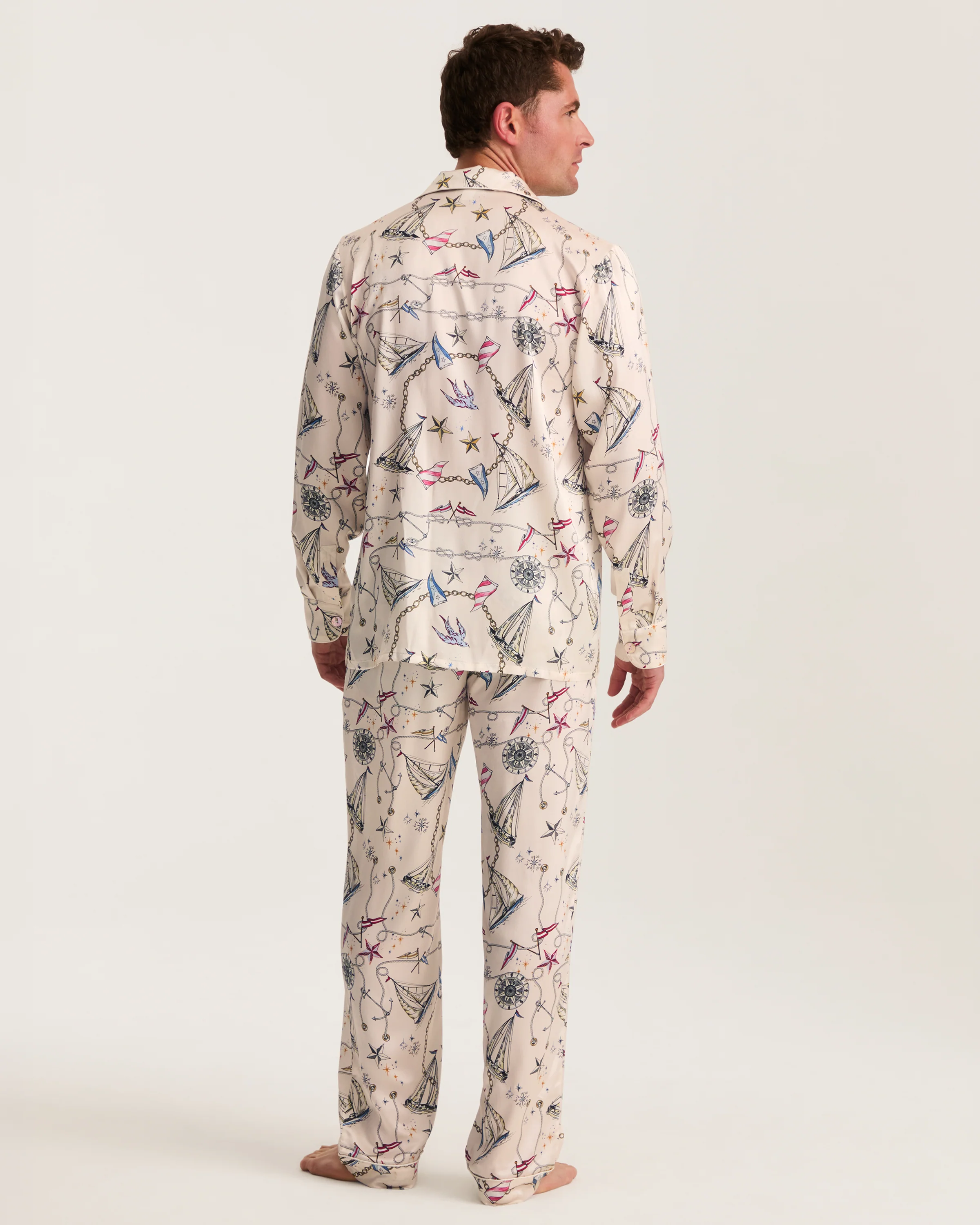 Men's Silk Pajama Set in Regatta Royale - Image 4