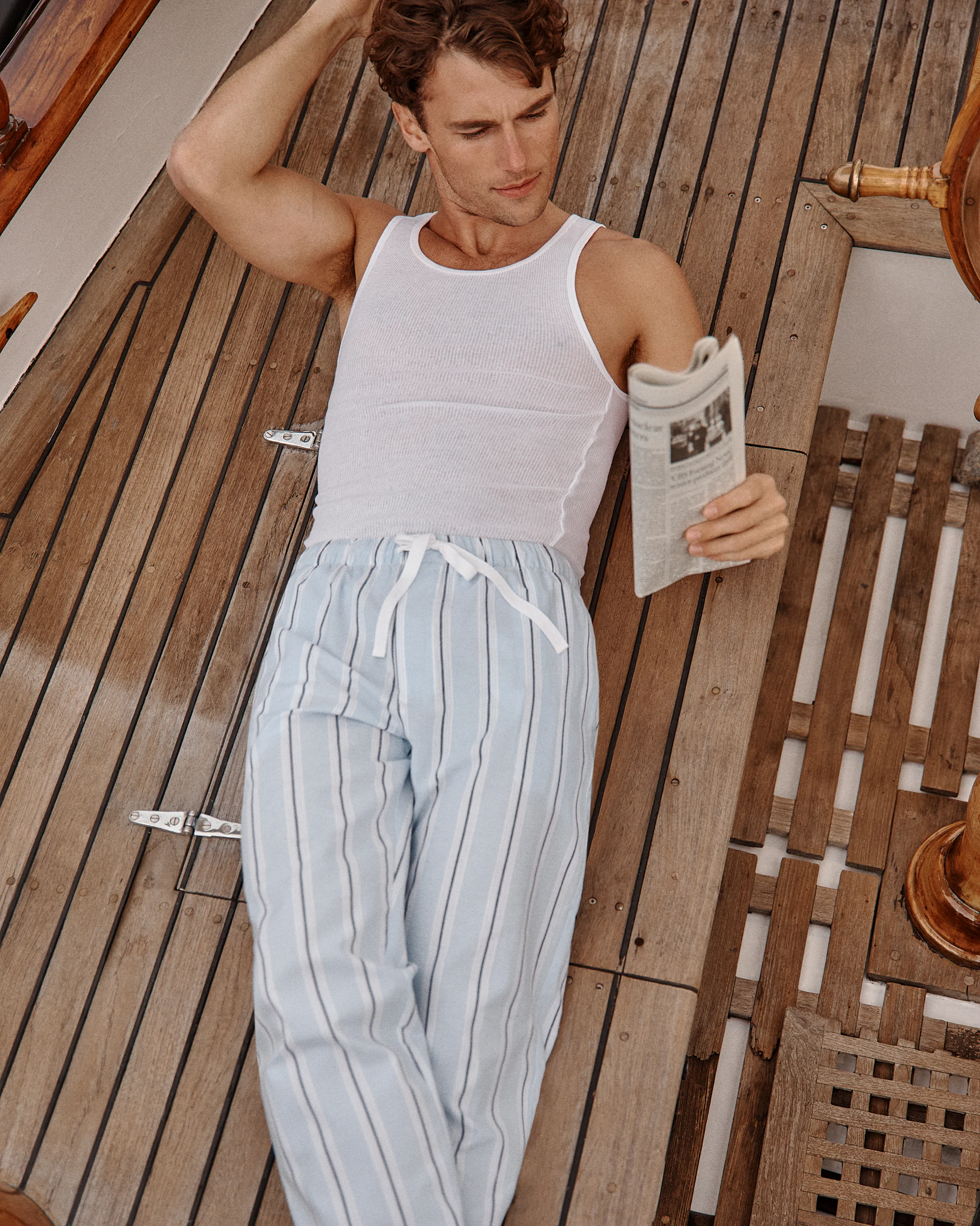 Men's Twill Pajama Pants in Coastal Stripe - Image 5