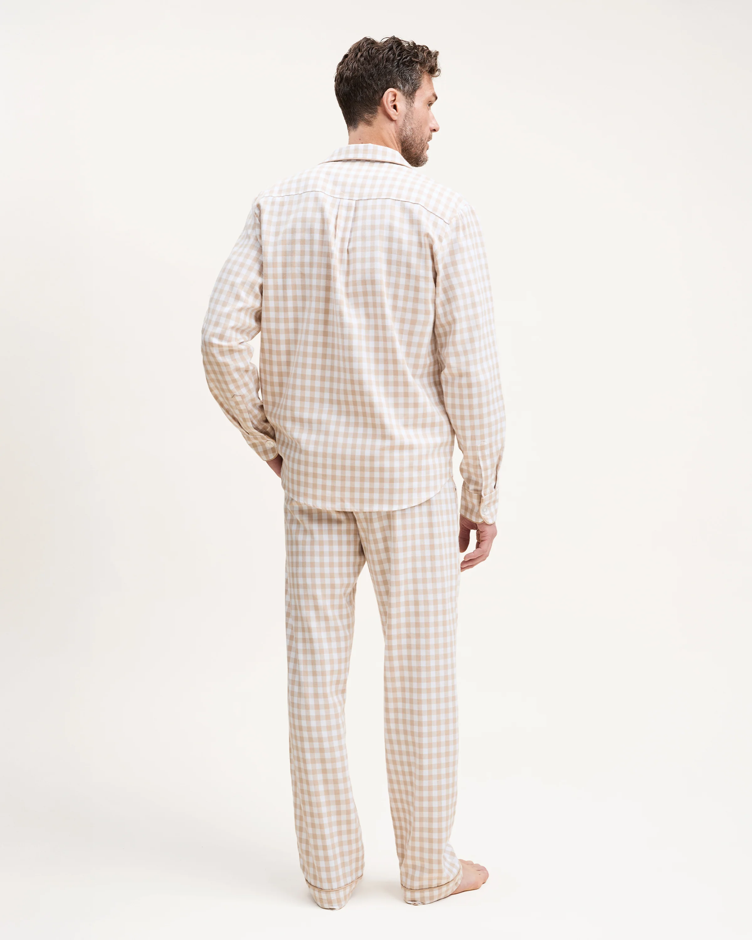Men's Twill Pajama Set in Camel Gingham - Image 4