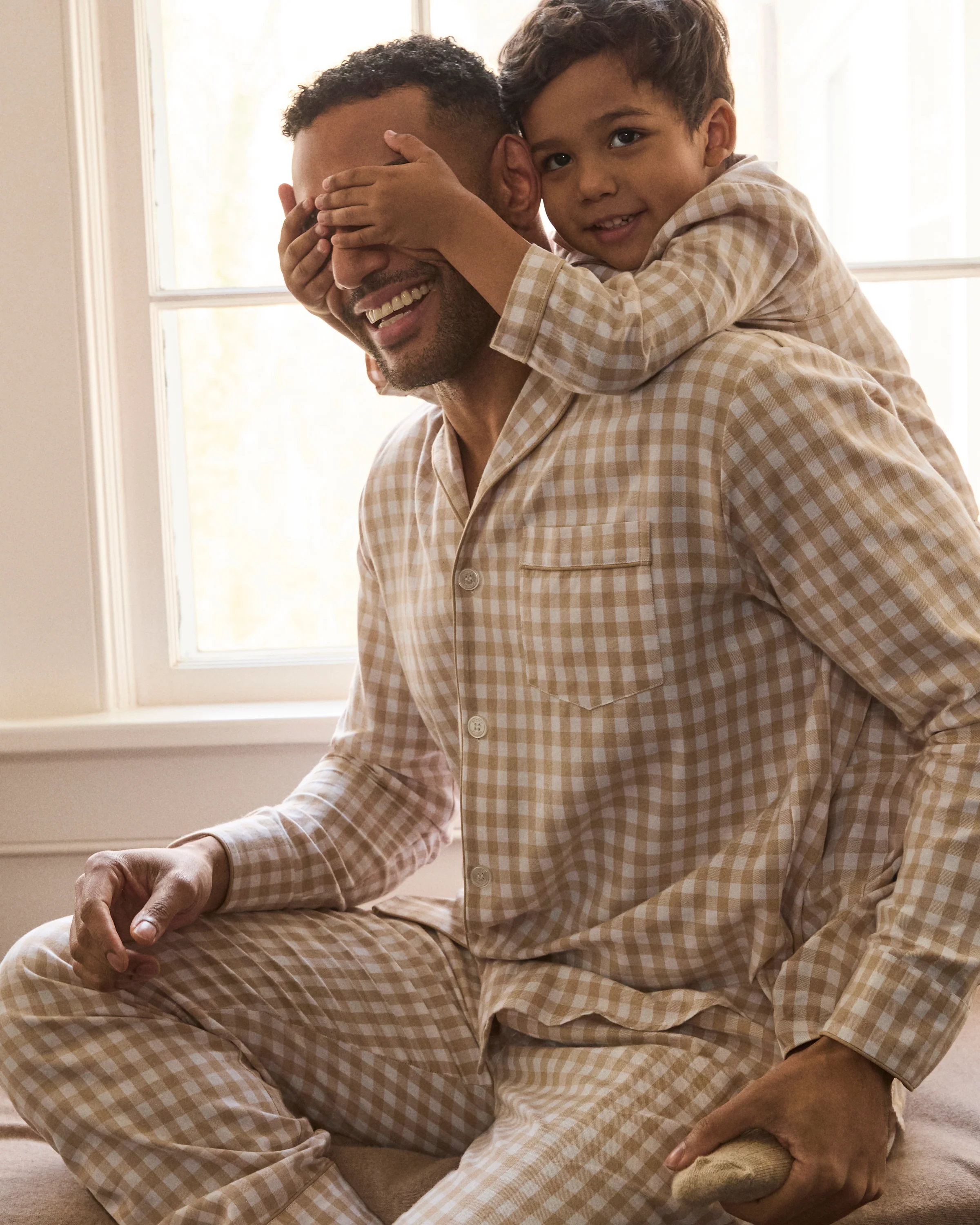 Men's Twill Pajama Set in Camel Gingham - Image 6