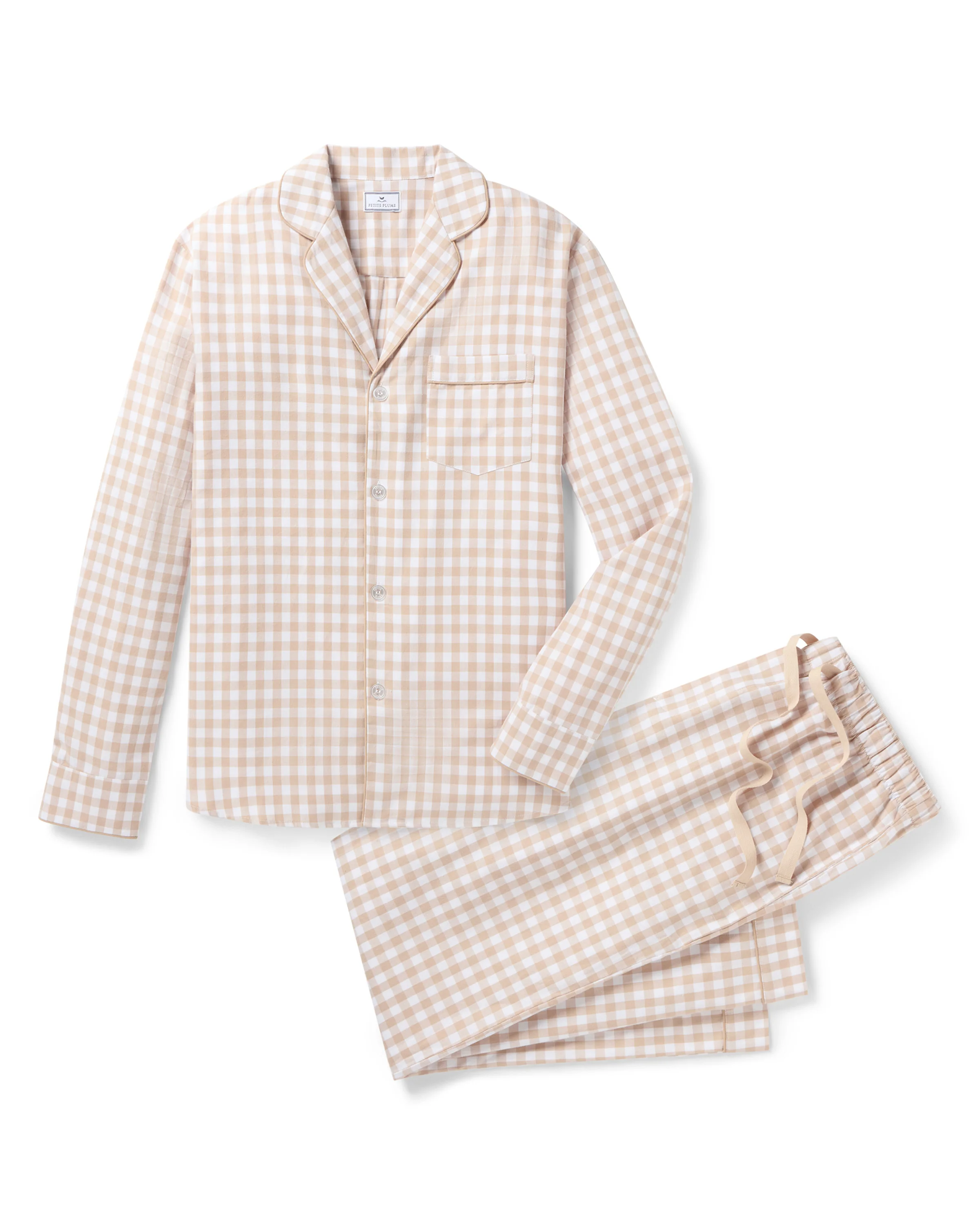 Men's Twill Pajama Set in Camel Gingham - Image 8