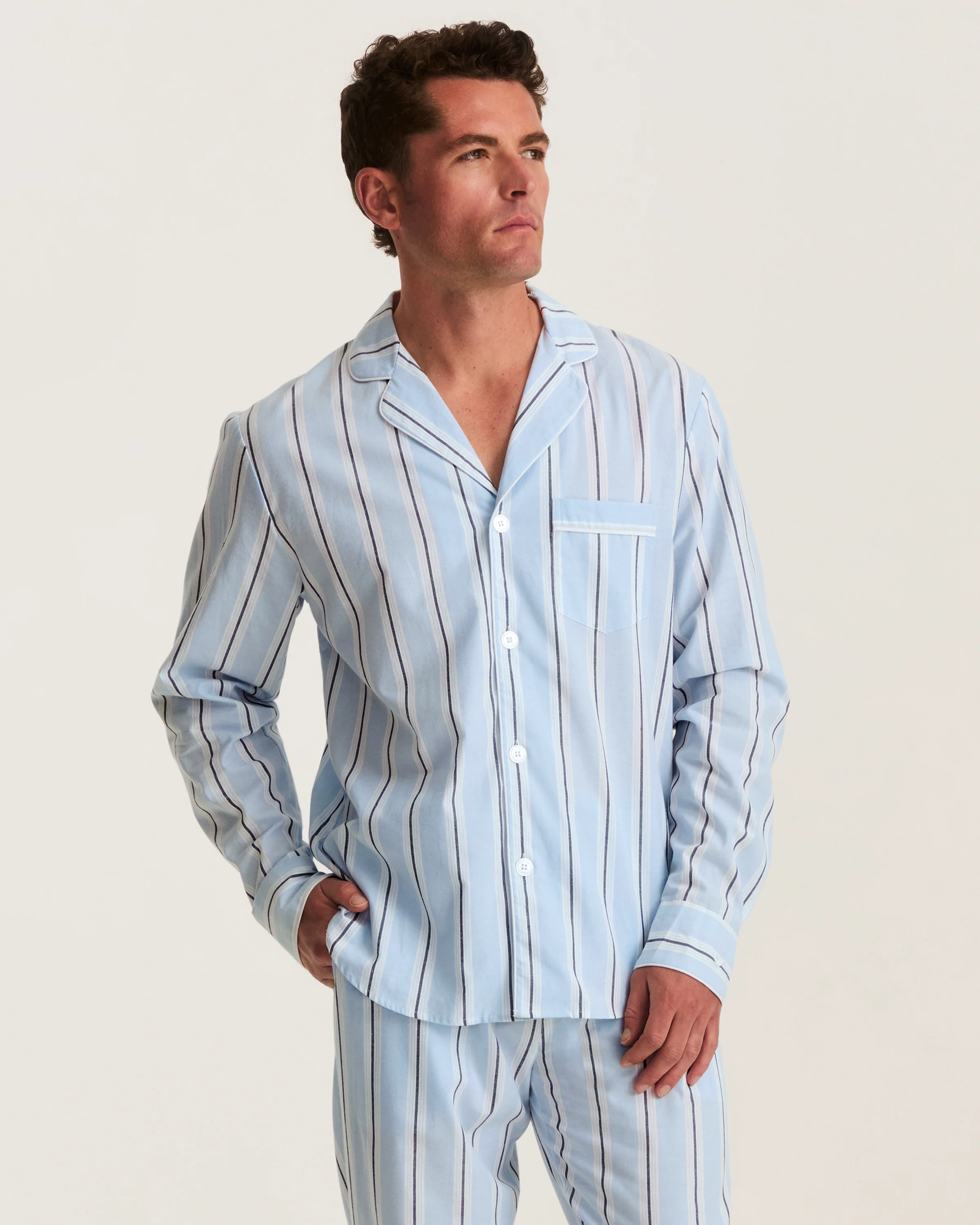 Men's Twill Pajama Set in Coastal Stripe - Image 2