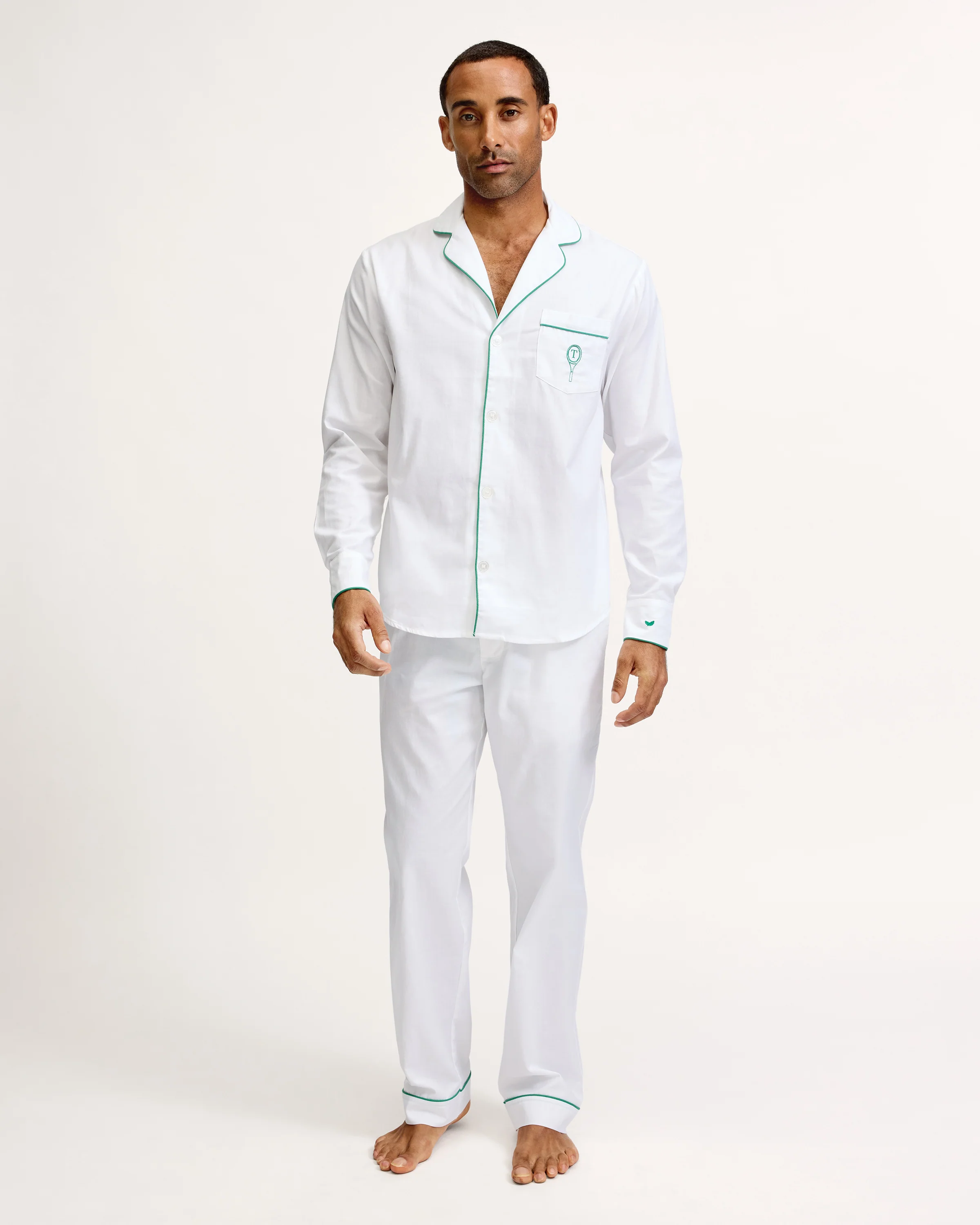 Men's Twill Pajama Set with Tennis Custom Initial Embroidery