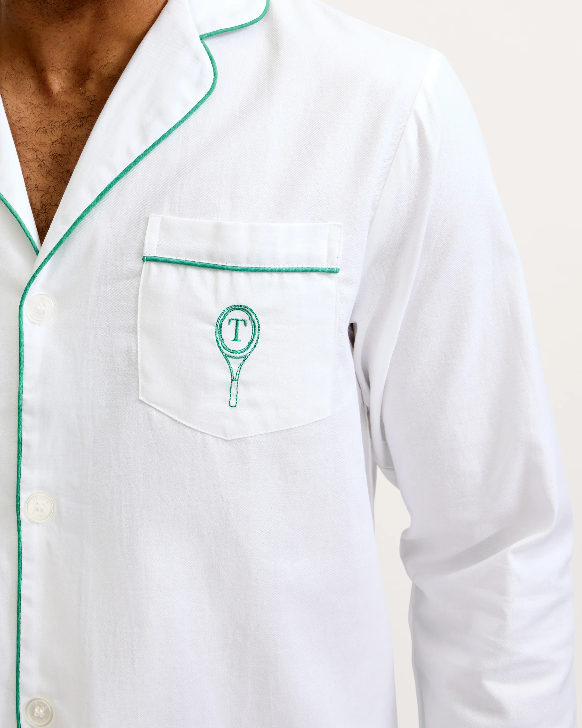 Men's Twill Pajama Set with Tennis Custom Initial Embroidery - Image 2