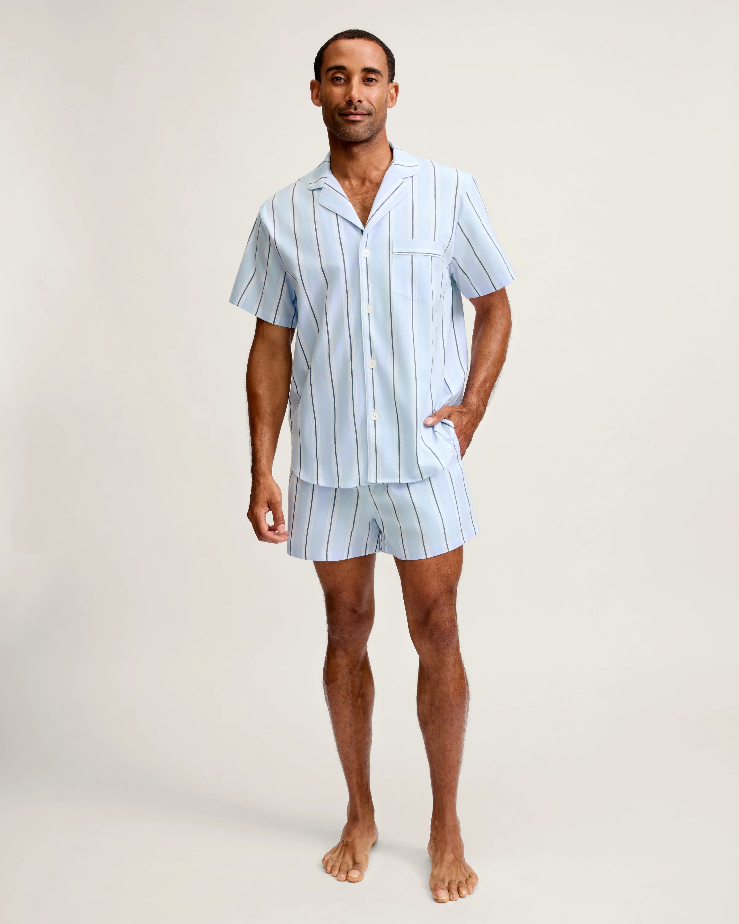 Men's Twill Pajama Short Set in Coastal Stripe - Image 3