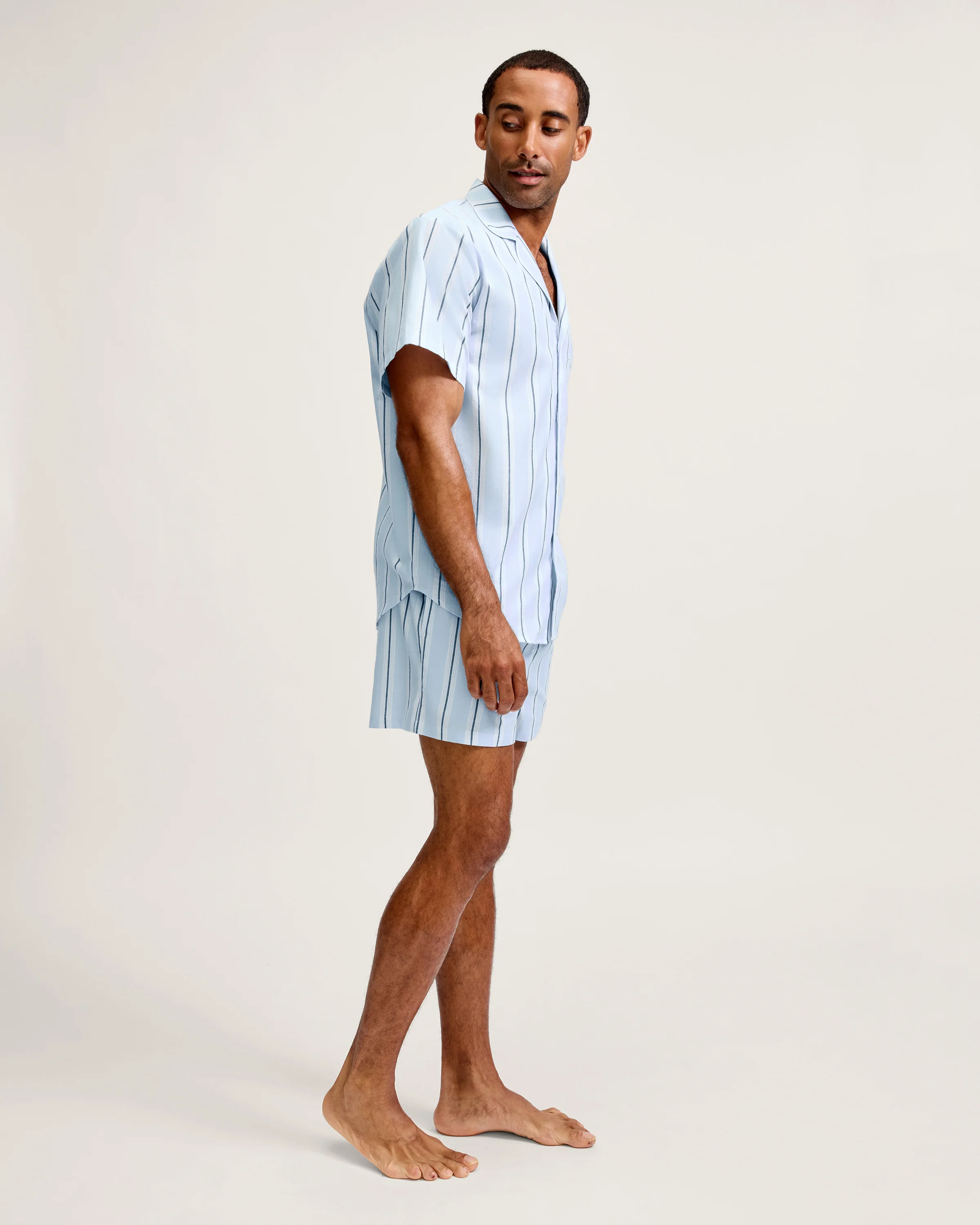 Men's Twill Pajama Short Set in Coastal Stripe - Image 4