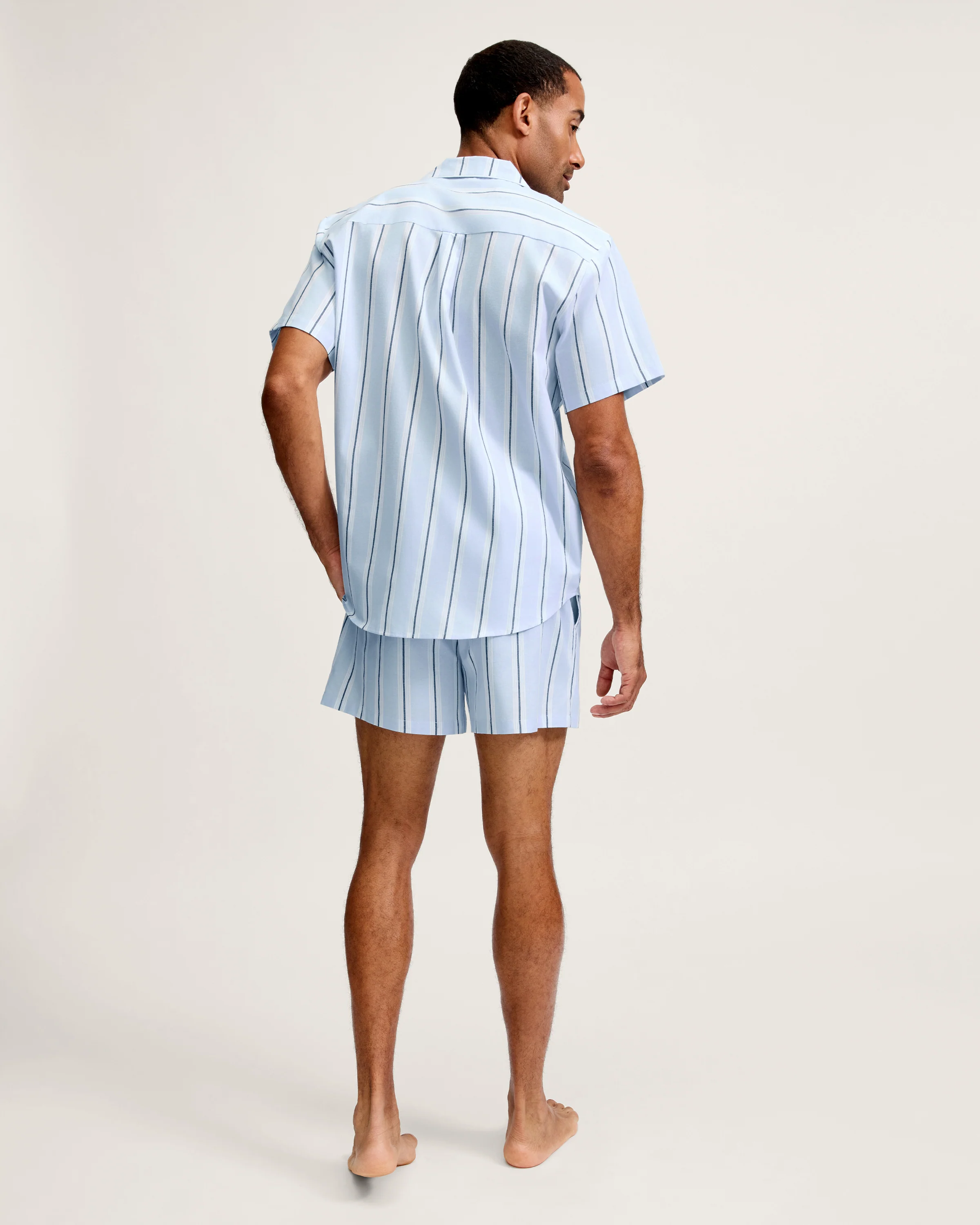Men's Twill Pajama Short Set in Coastal Stripe - Image 5