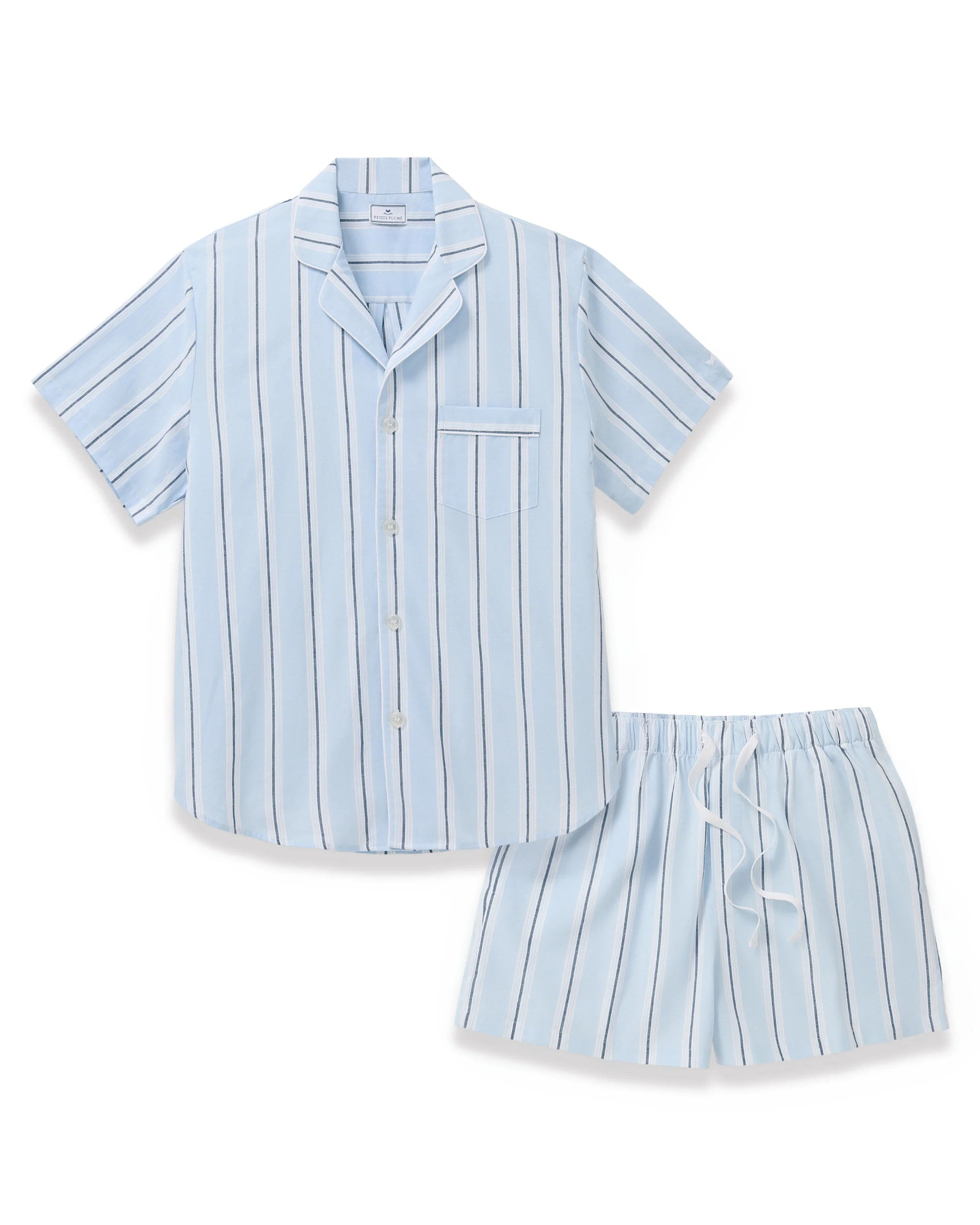 Men's Twill Pajama Short Set in Coastal Stripe - Image 6